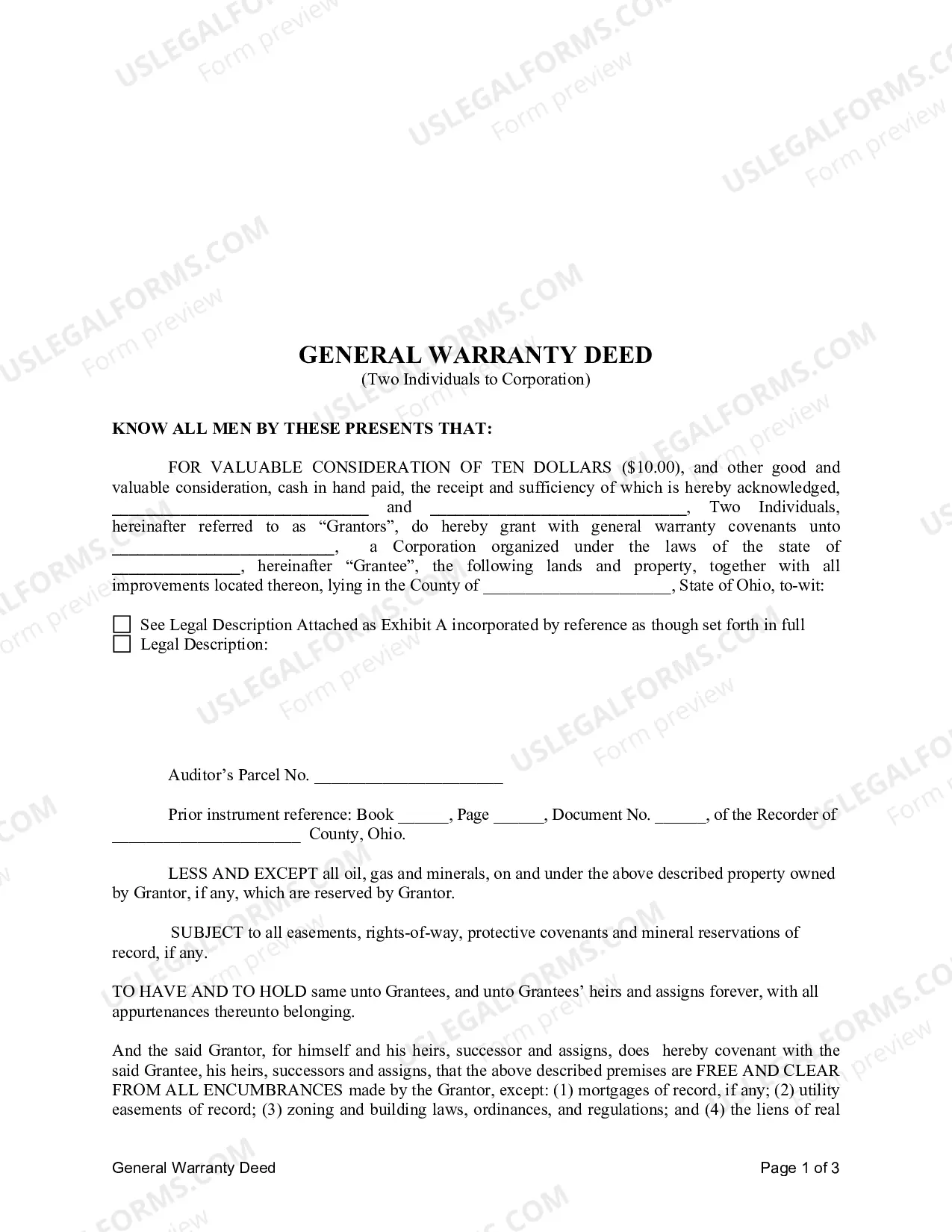 Preview General Warranty Deed from two Individuals to Corporation