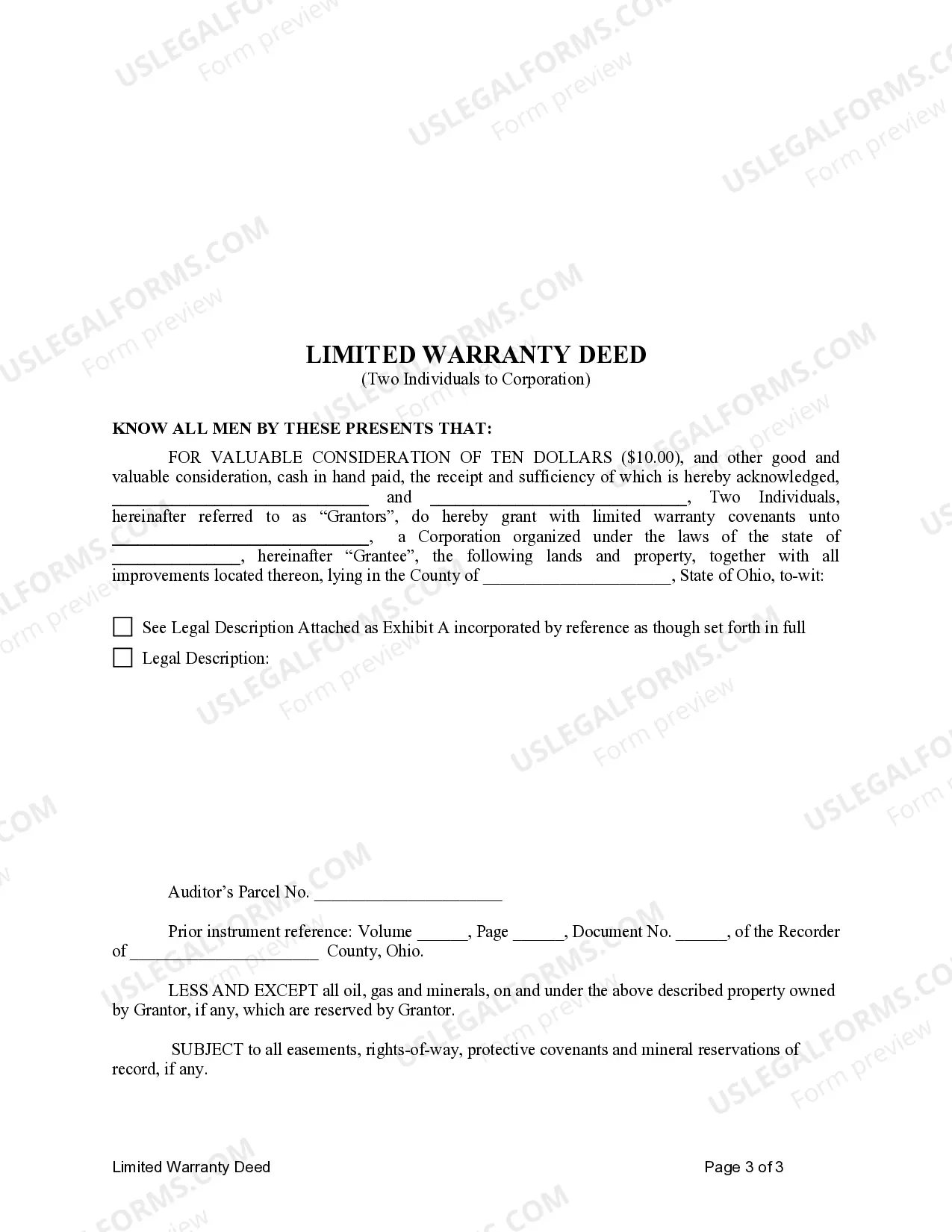 Preview Limited Warranty Deed from two Individuals to Corporation