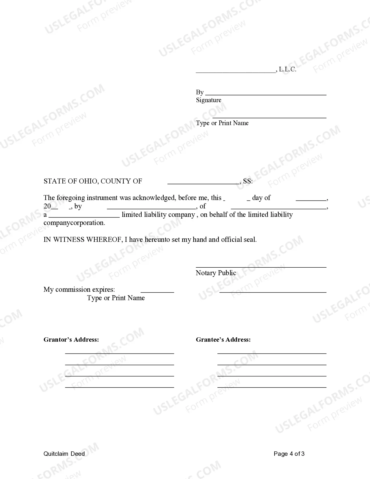 Preview Quitclaim Deed from a Limited Liability Company to an Individual