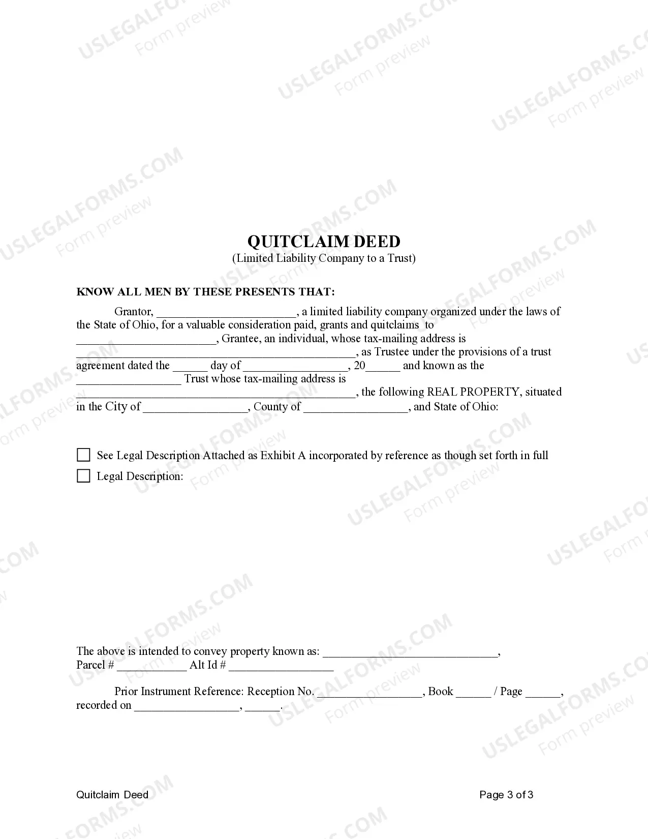Preview Quitclaim Deed - Limited Liability Company to a Trust