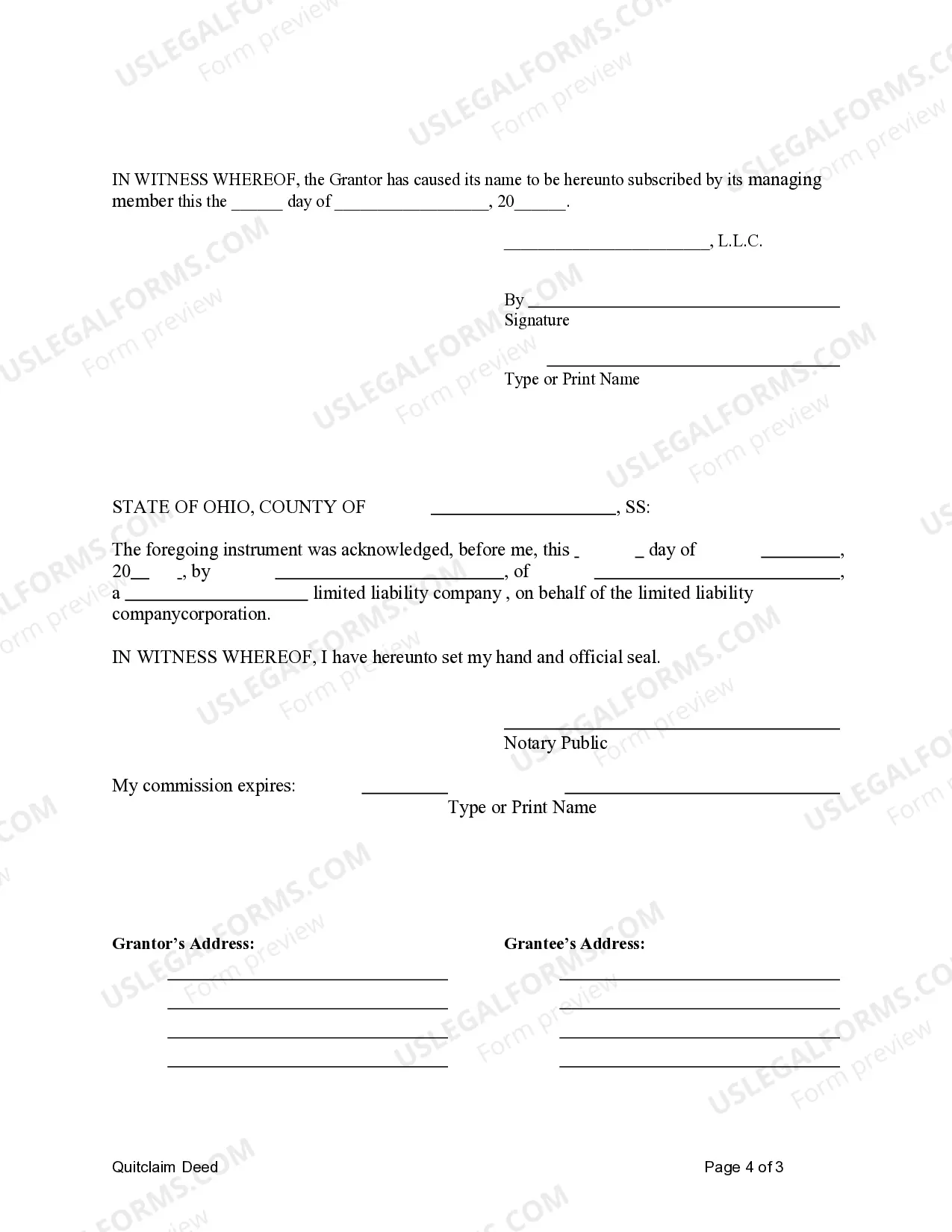Preview Quitclaim Deed - Limited Liability Company to a Trust