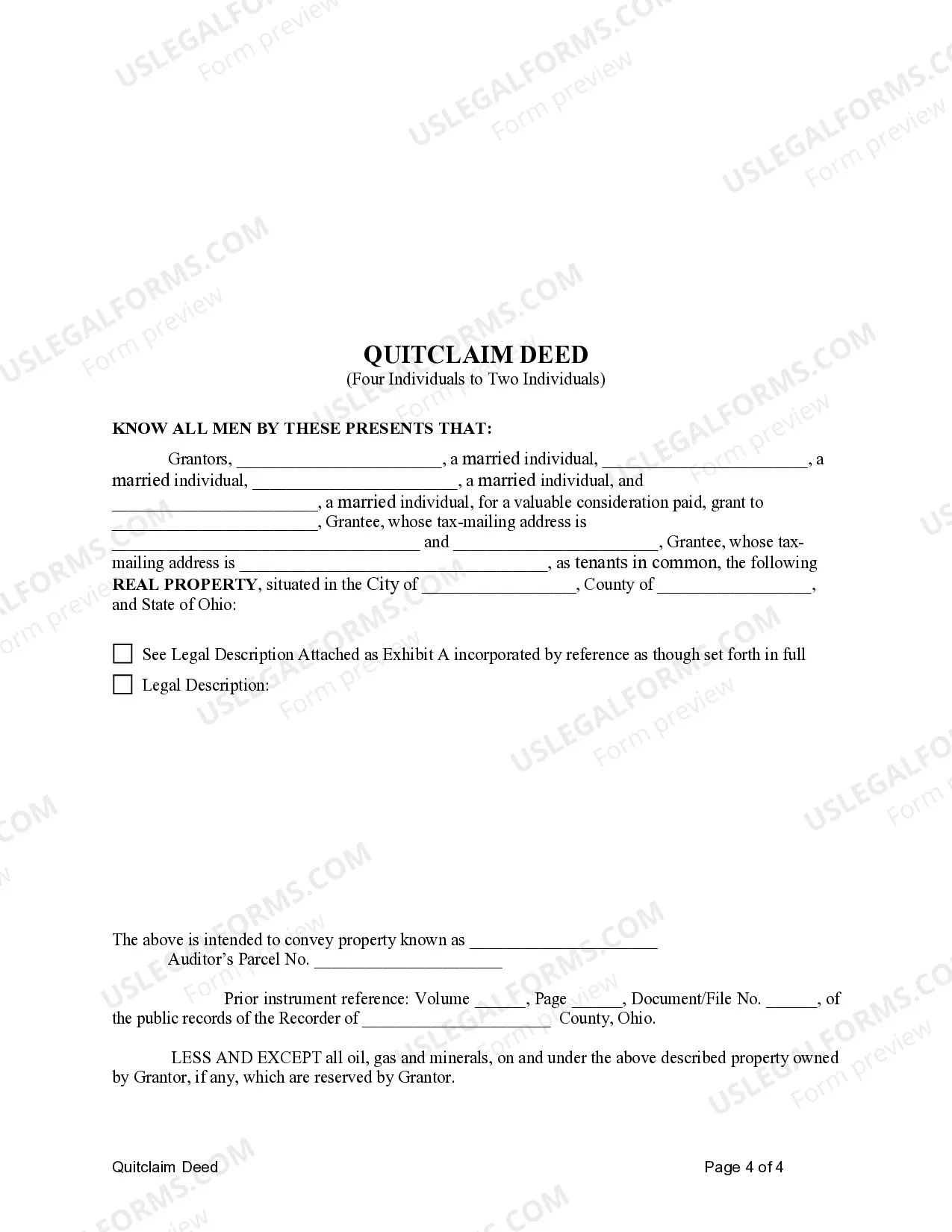 Preview Quitclaim Deed from Four Individuals to Two Individuals