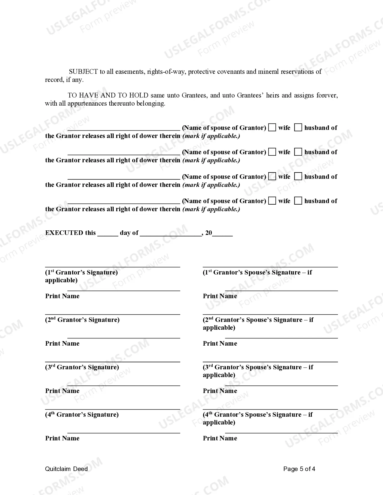Preview Quitclaim Deed from Four Individuals to Two Individuals