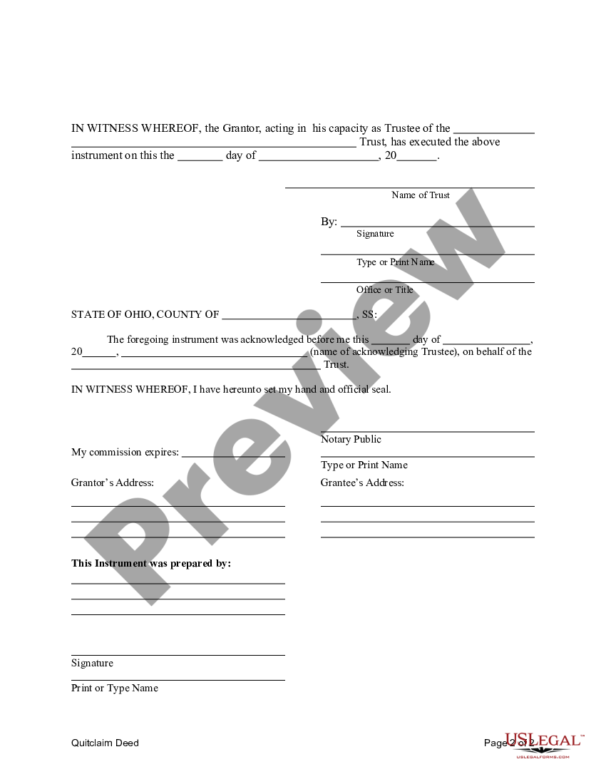 Ohio Quitclaim Deed - Inter-Vivos Trust to Inter-Vivos Trust - Deed ...