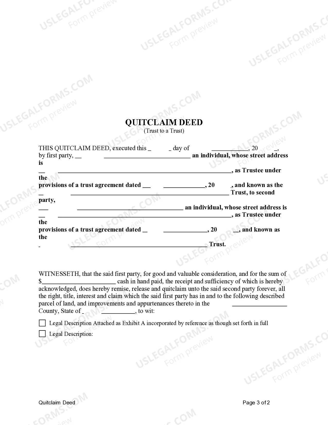 Preview Quitclaim Deed - Inter-Vivos Trust to Inter-Vivos Trust