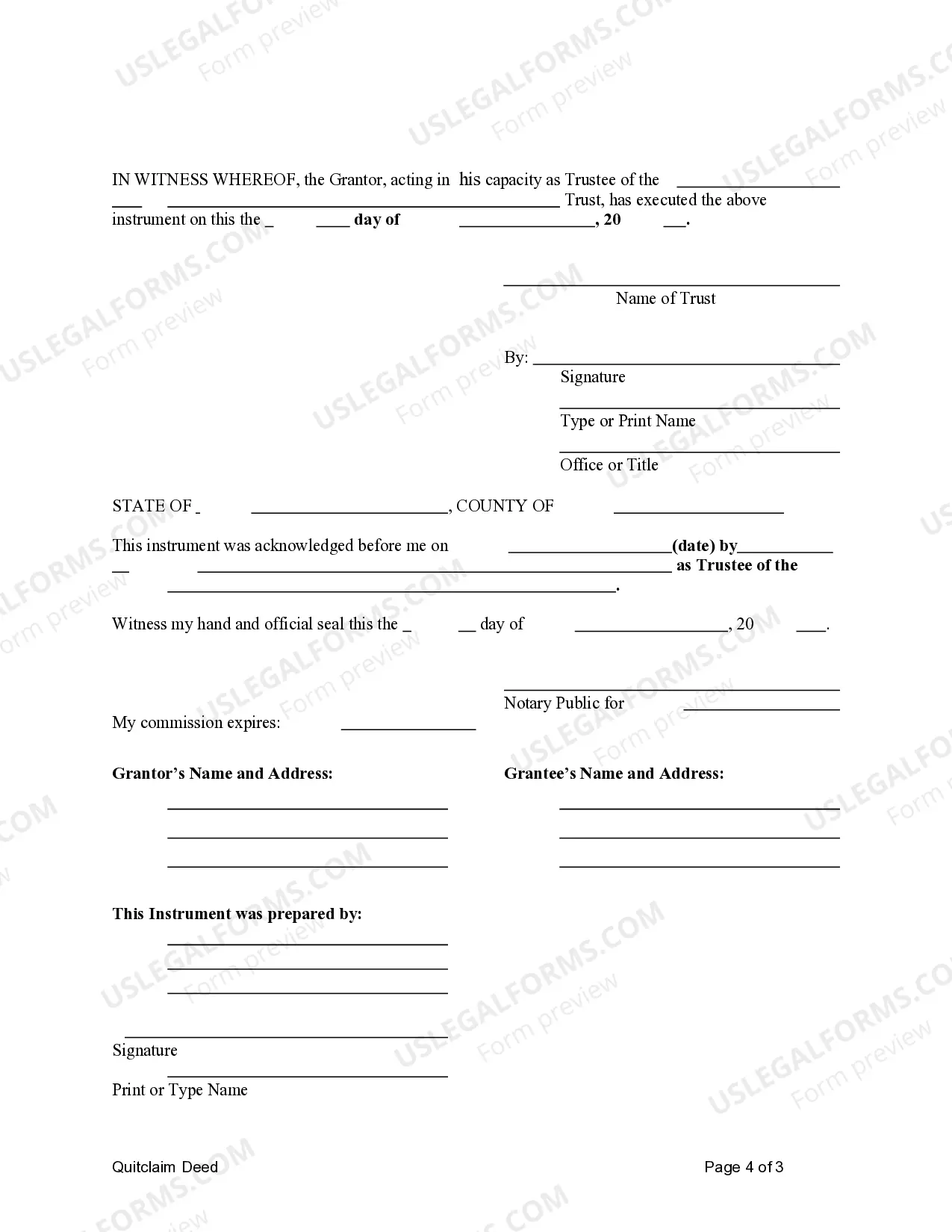 Preview Quitclaim Deed - Trust to a Limited Liability Company
