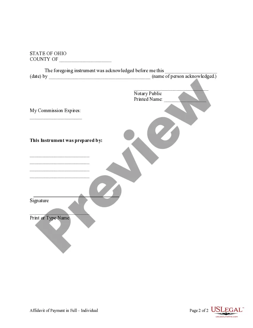 Get Affidavit of Payment in Full - Individual Preview Affidavit of Payment in Full - Individual