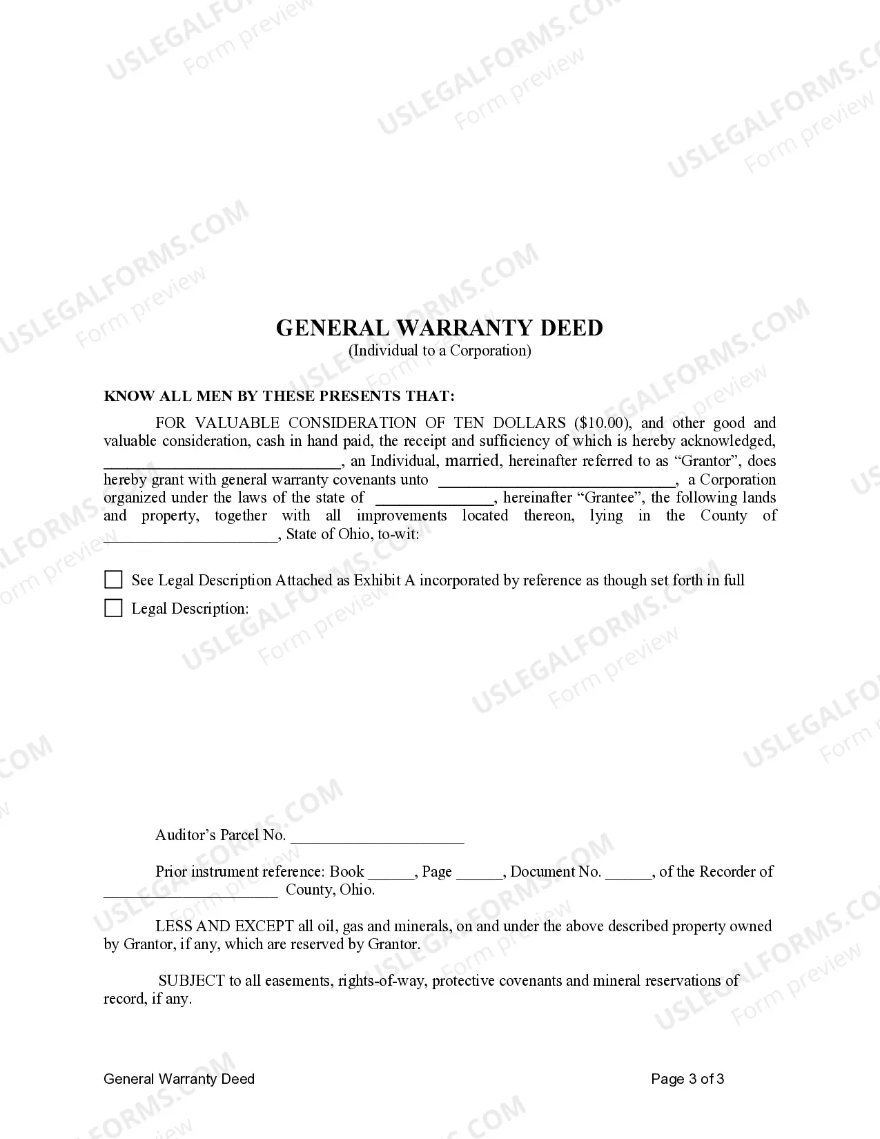Preview General Warranty Deed from Individual to Corporation