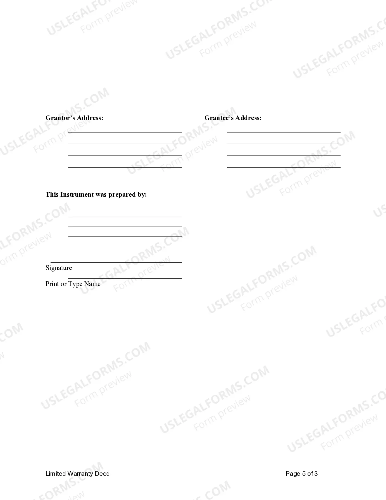 Preview Limited Warranty Deed from Individual to Corporation