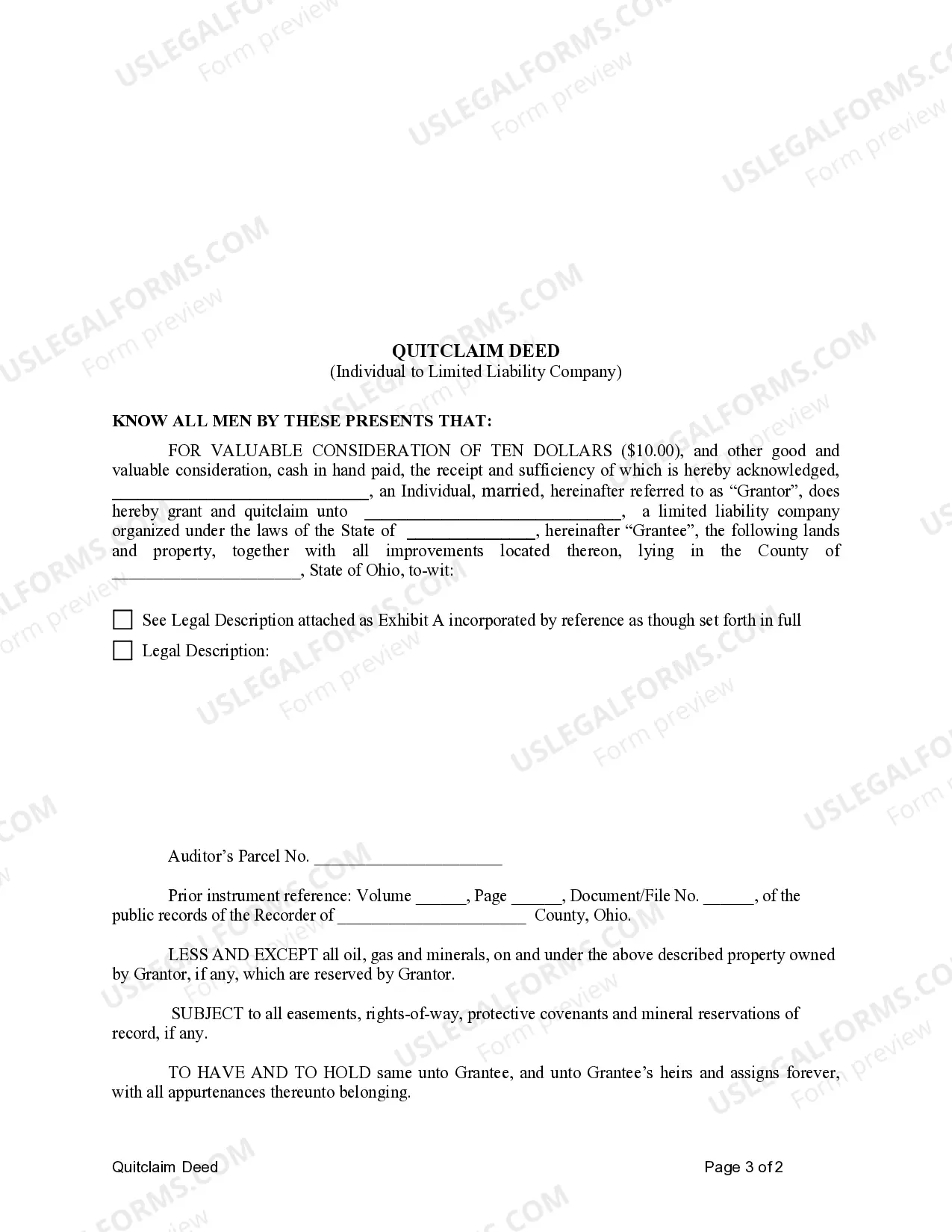 Preview Quitclaim Deed from Individual to LLC