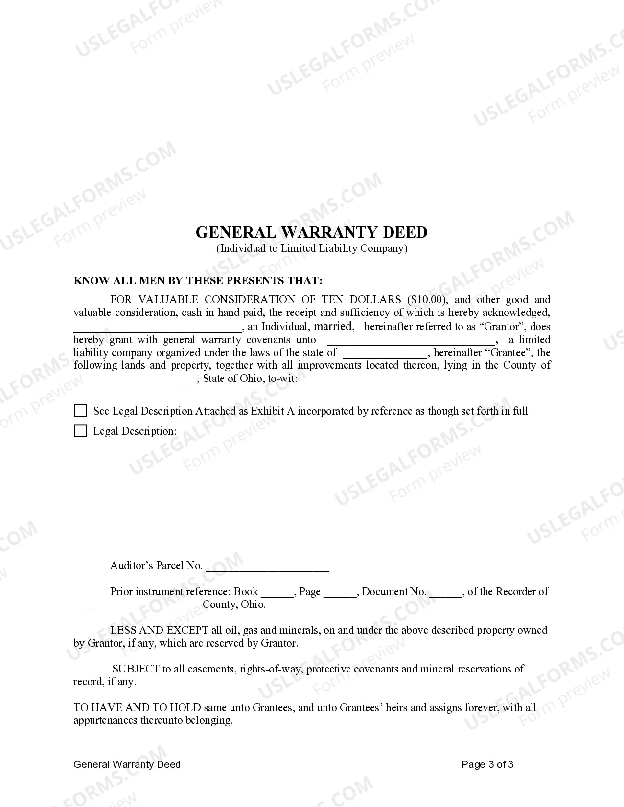 Preview General Warranty Deed from Individual to LLC