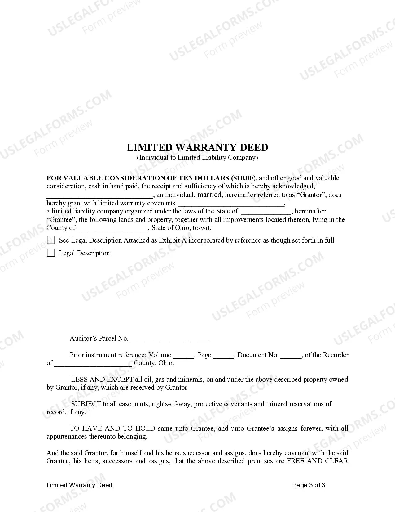 Preview Limited Warranty Deed from Individual to LLC
