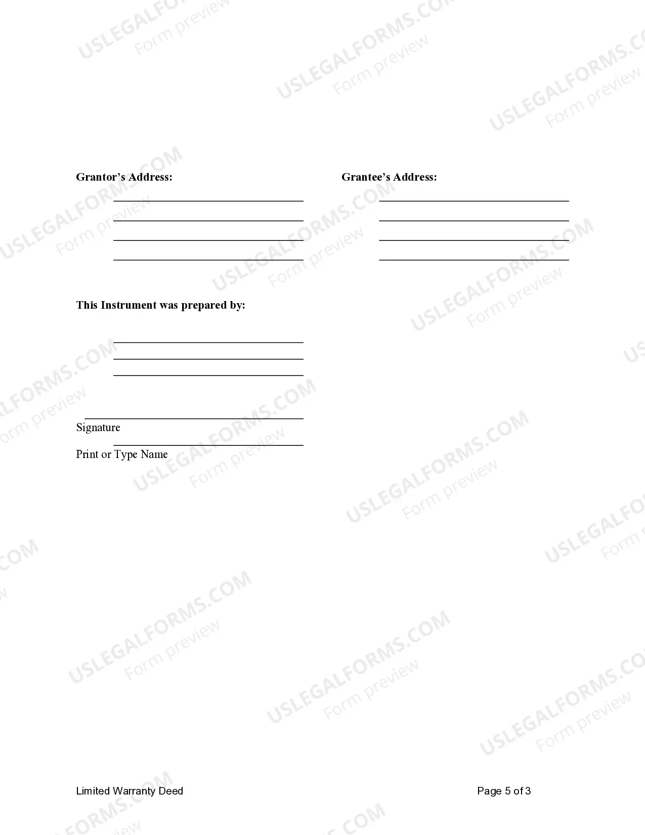 Preview Limited Warranty Deed from Individual to LLC
