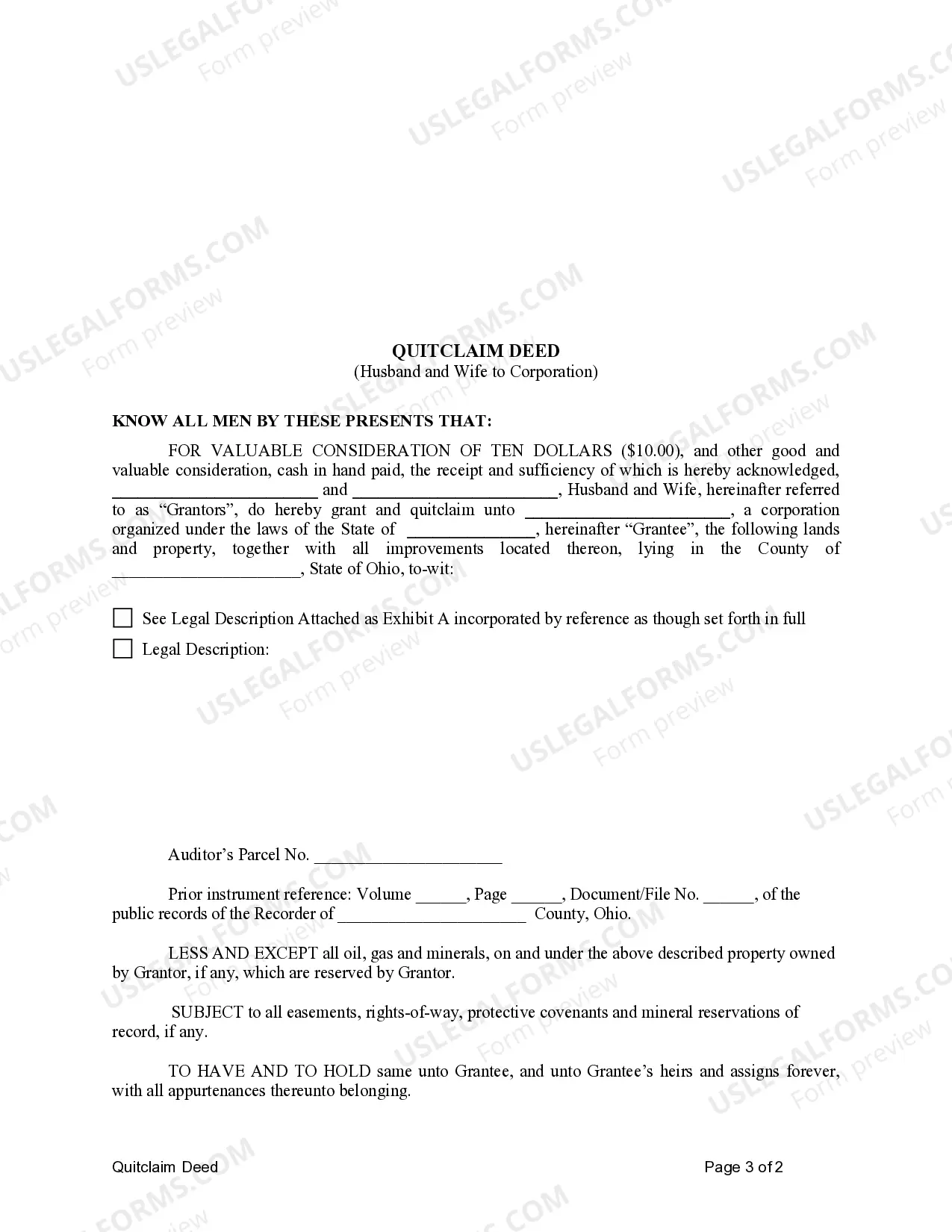 Preview Quitclaim Deed from Husband and Wife to Corporation