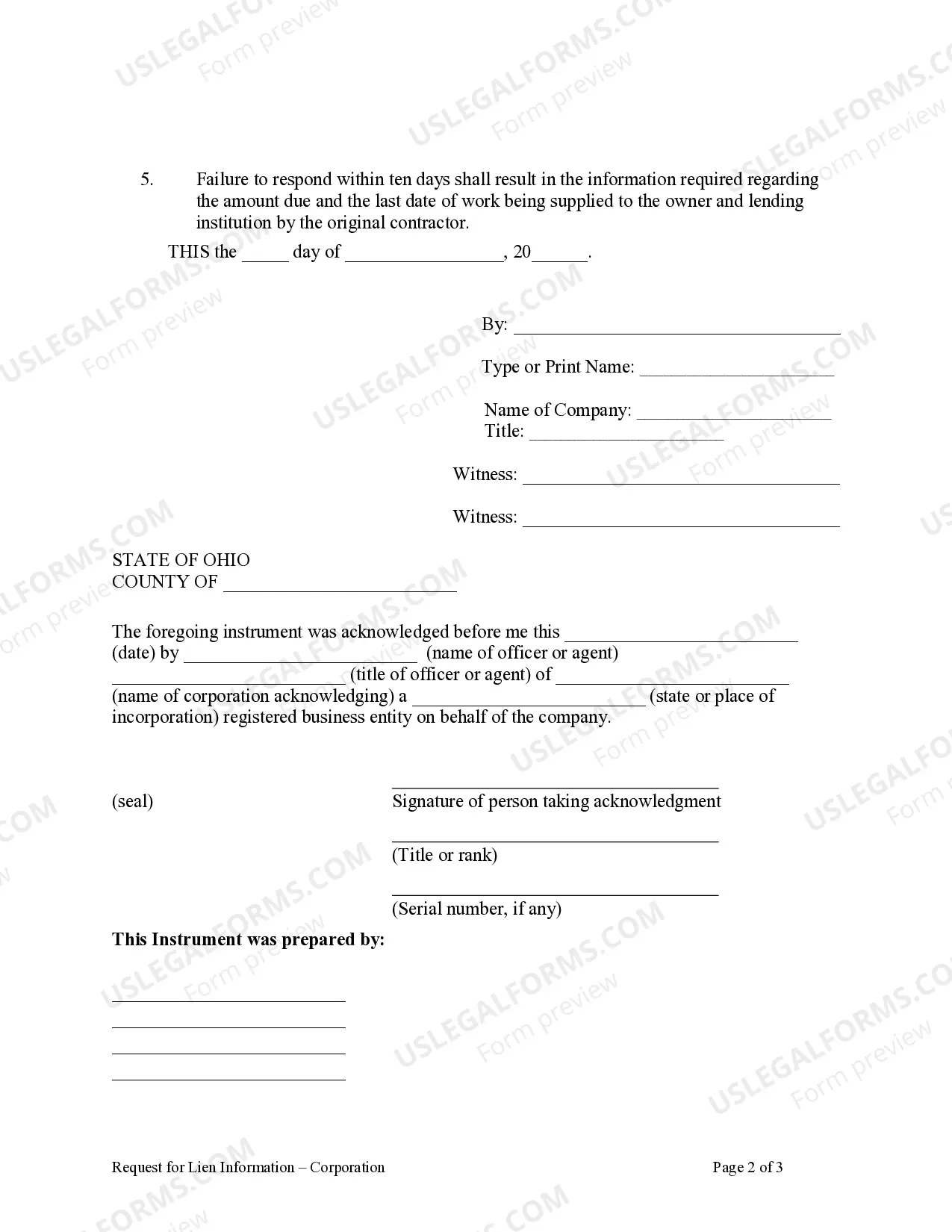 Preview Request for Lien Information - Corporation