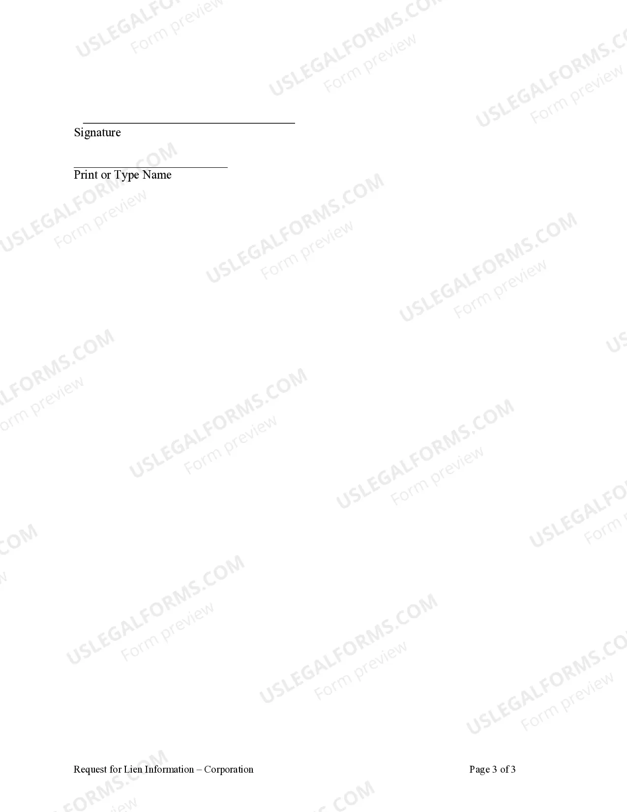 Preview Request for Lien Information - Corporation