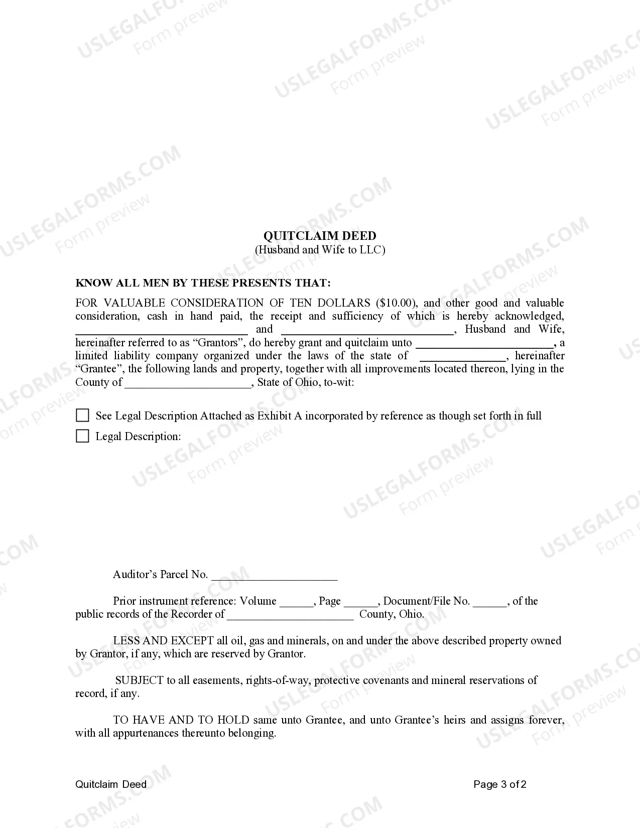 Preview Quitclaim Deed from Husband and Wife to LLC