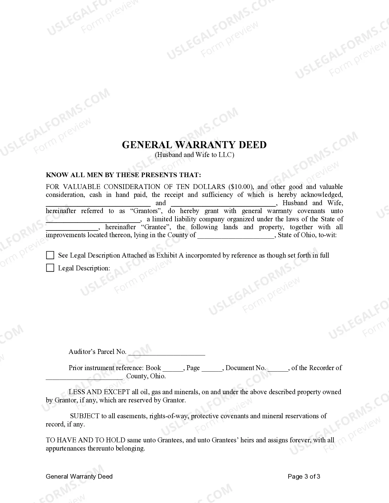 Preview General Warranty Deed from Husband and Wife to LLC