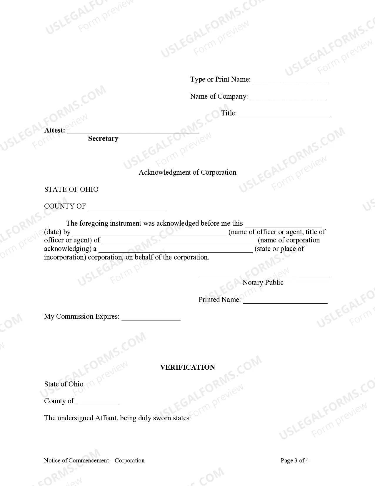 Preview Notice of Commencement - Corporation