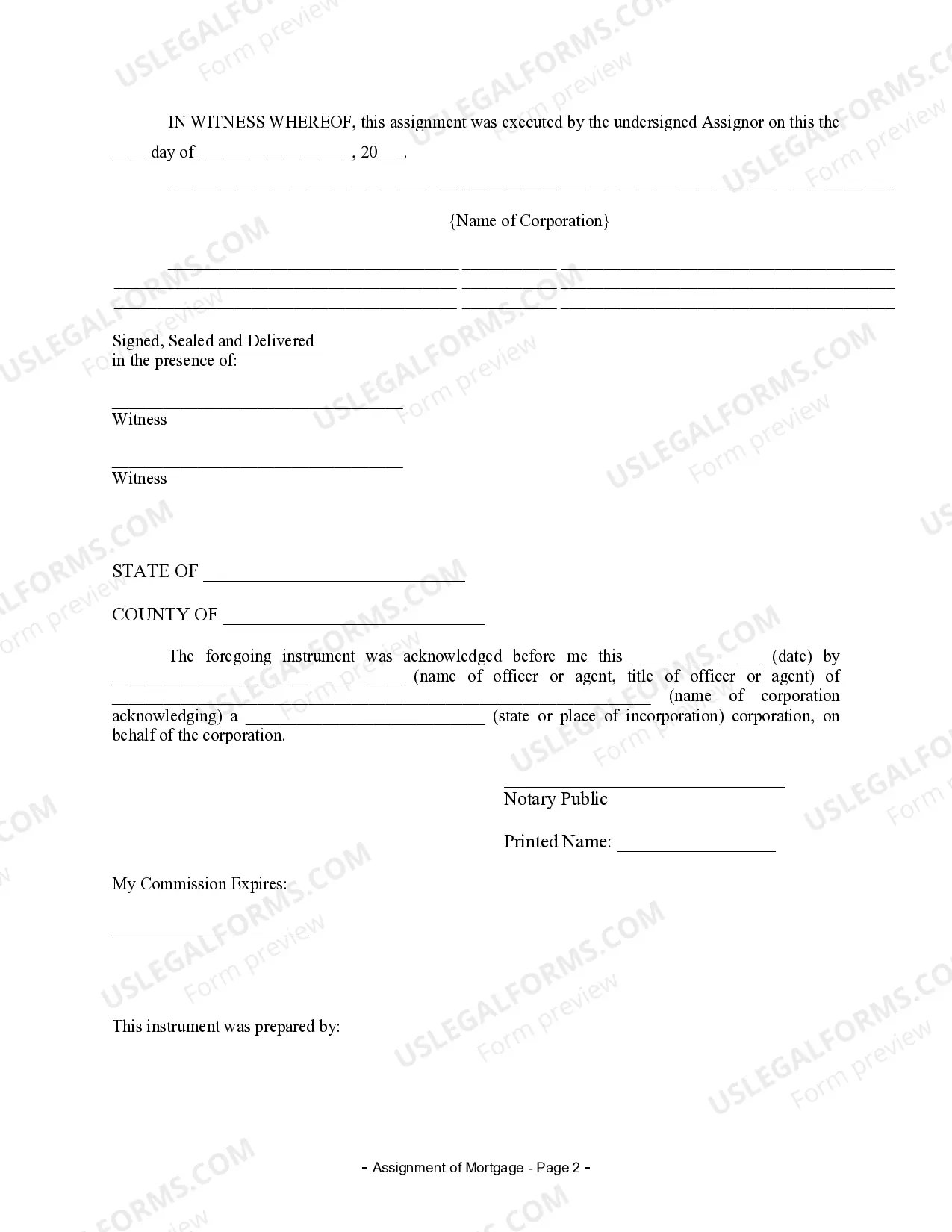 Preview Assignment of Mortgage by Corporate Mortgage Holder