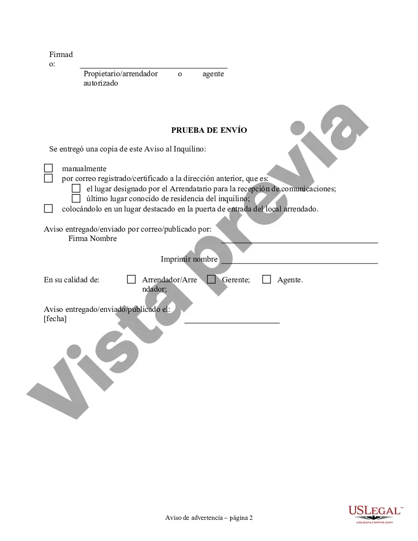 Preview Aviso de 3 días para pagar el alquiler o desalojar antes del desalojo - No residencial