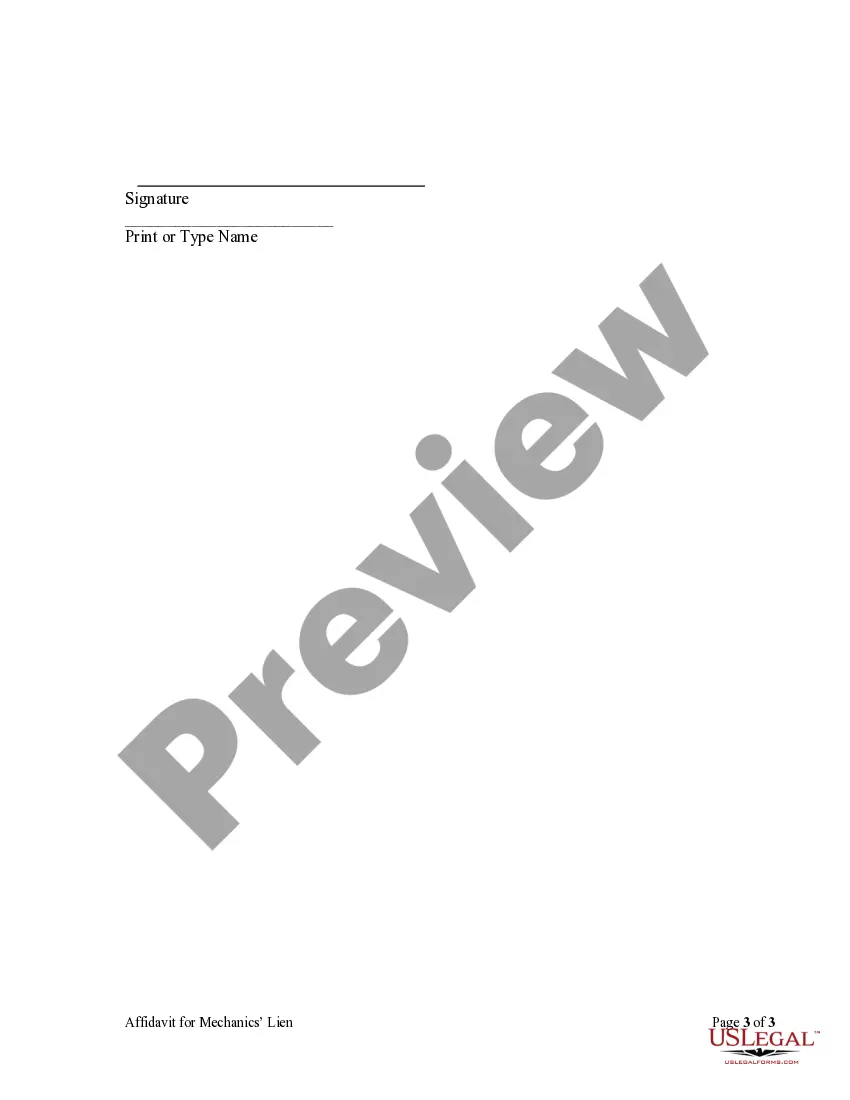 Preview Affidavit for Mechanic's Lien - Corporation