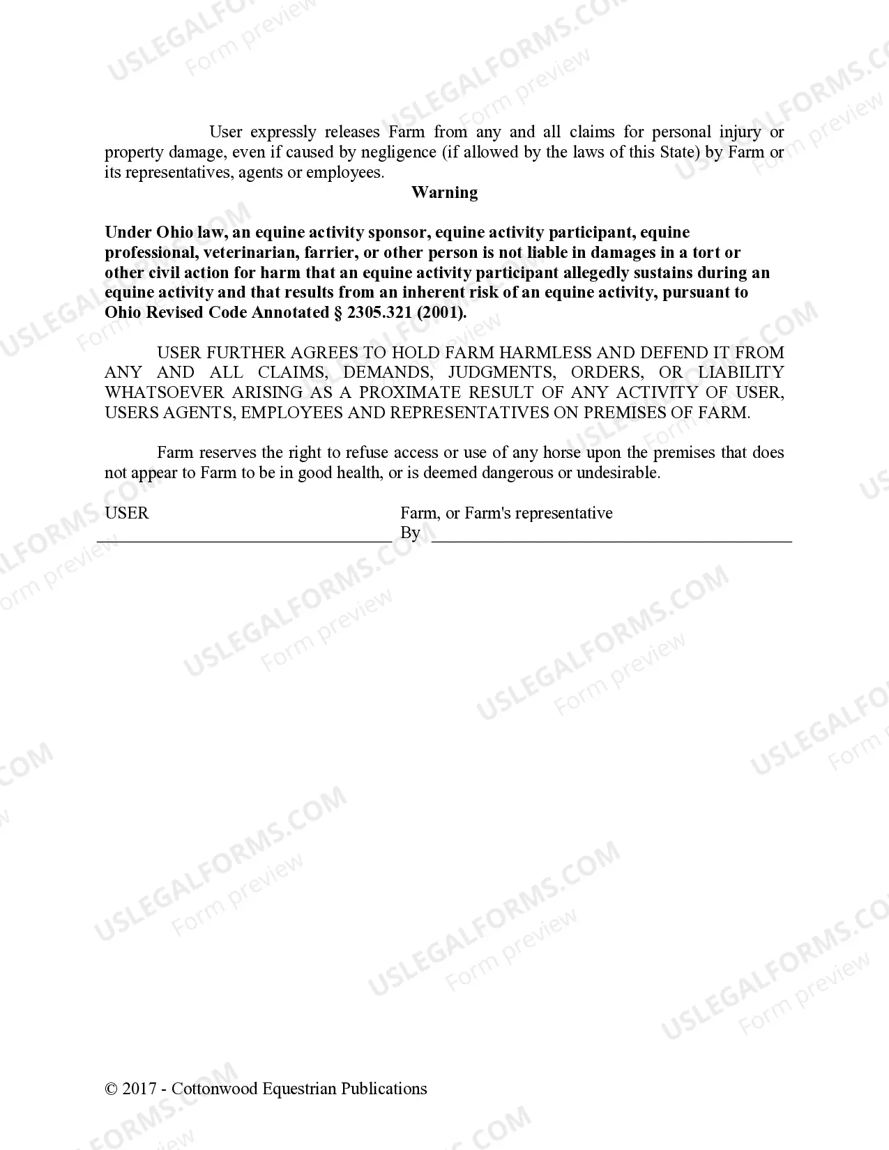 Preview Facility Release Agreement - Show Or Clinic - Horse Equine Forms