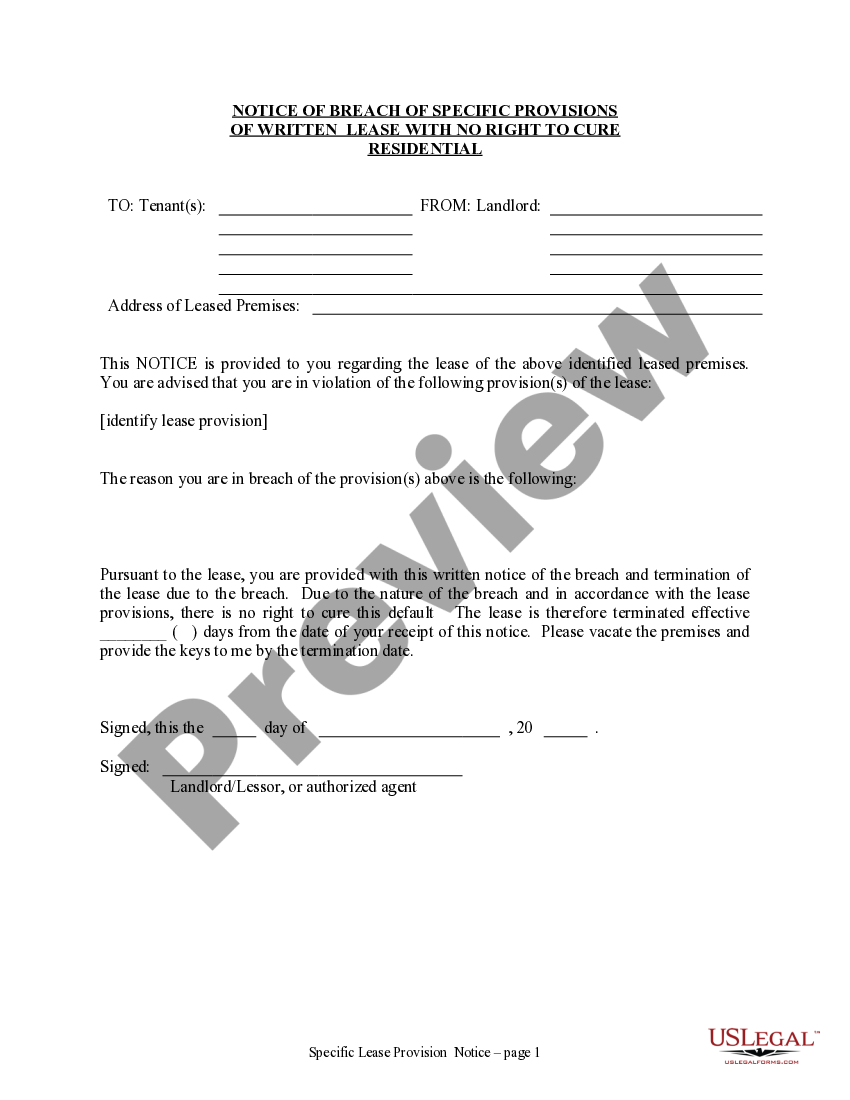 Ohio Notice of Breach of Written Lease for Violating Specific