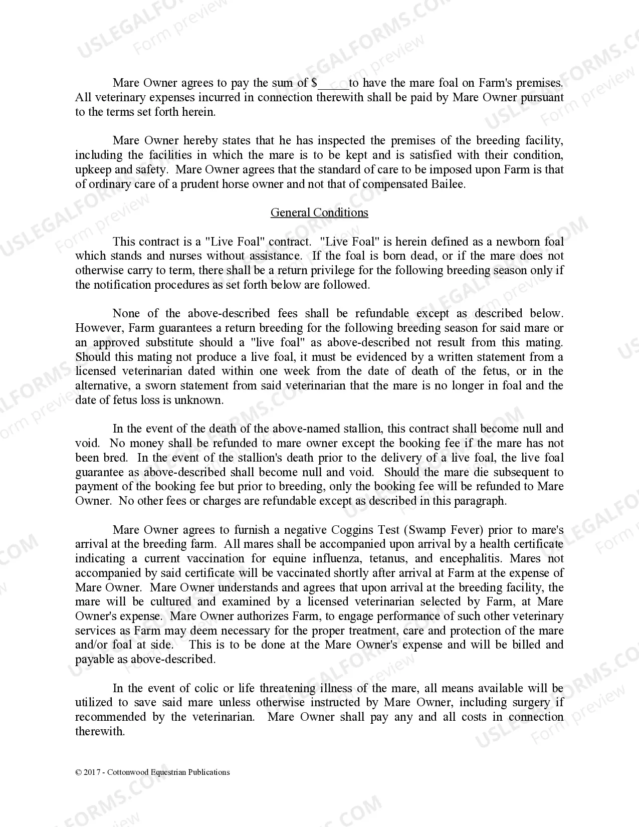 Preview Stallion Service Contract - Horse Equine Forms