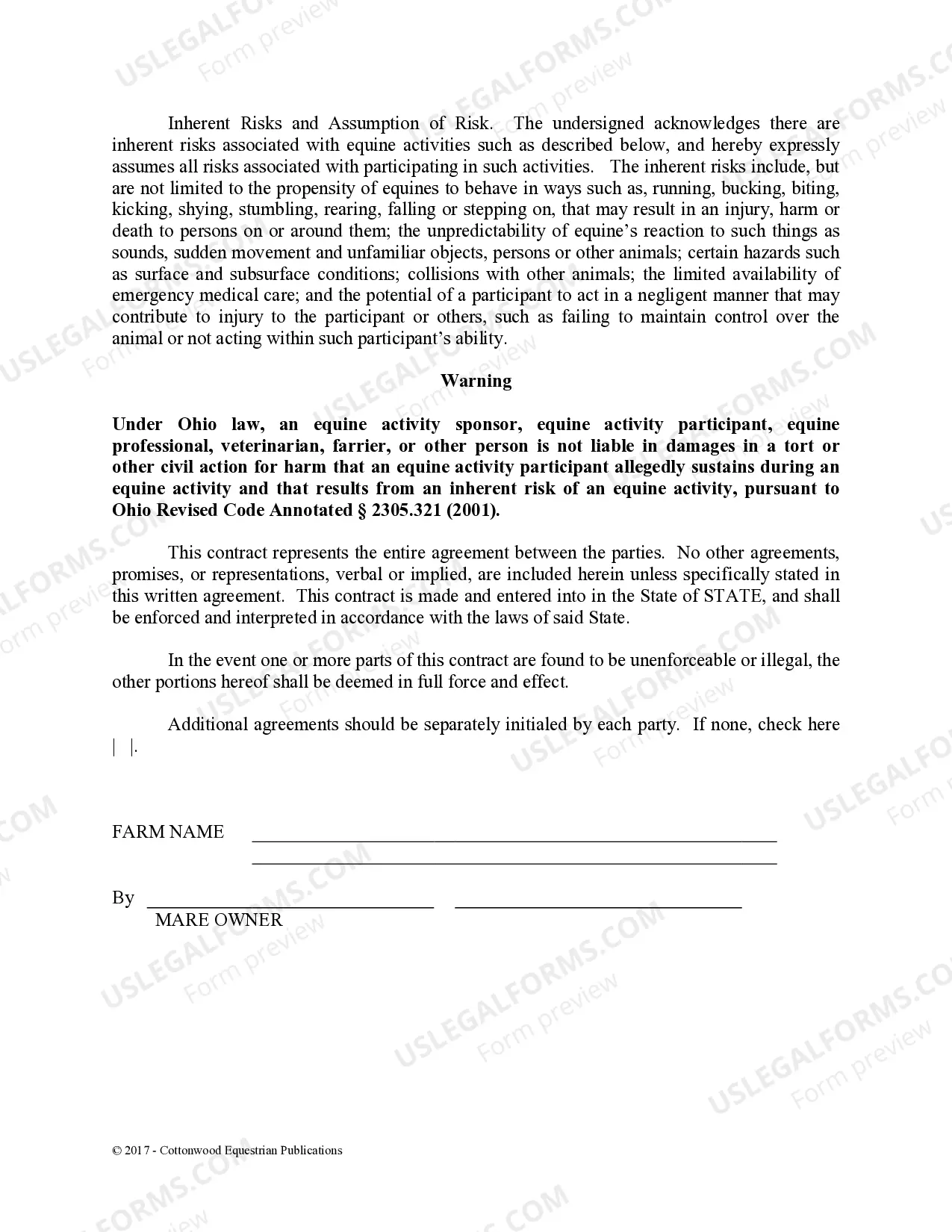 Preview Stallion Service Contract - Horse Equine Forms