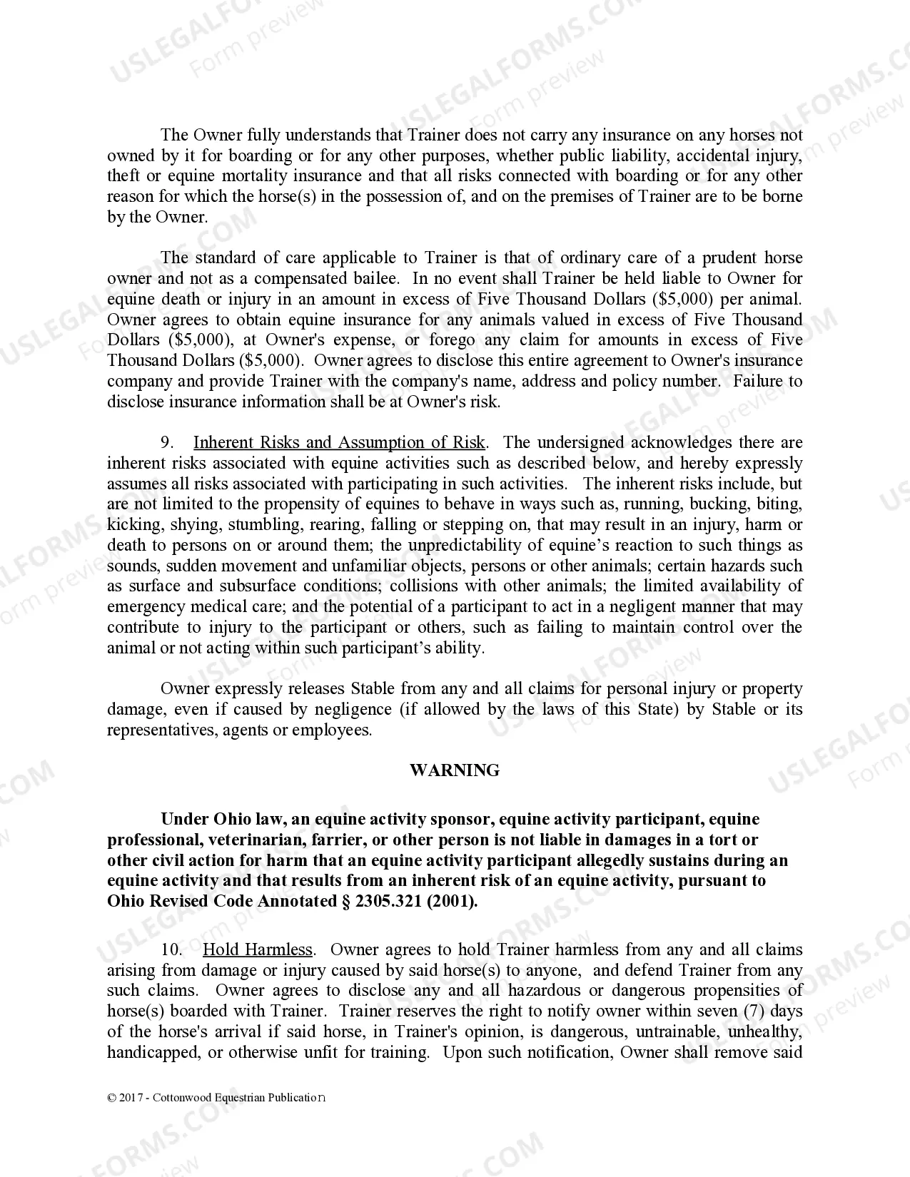 Preview Training Contract - Horse Equine Forms