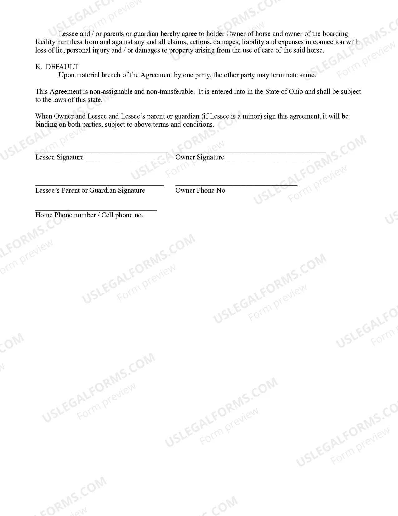 Preview Ohio Horse Lease Agreement