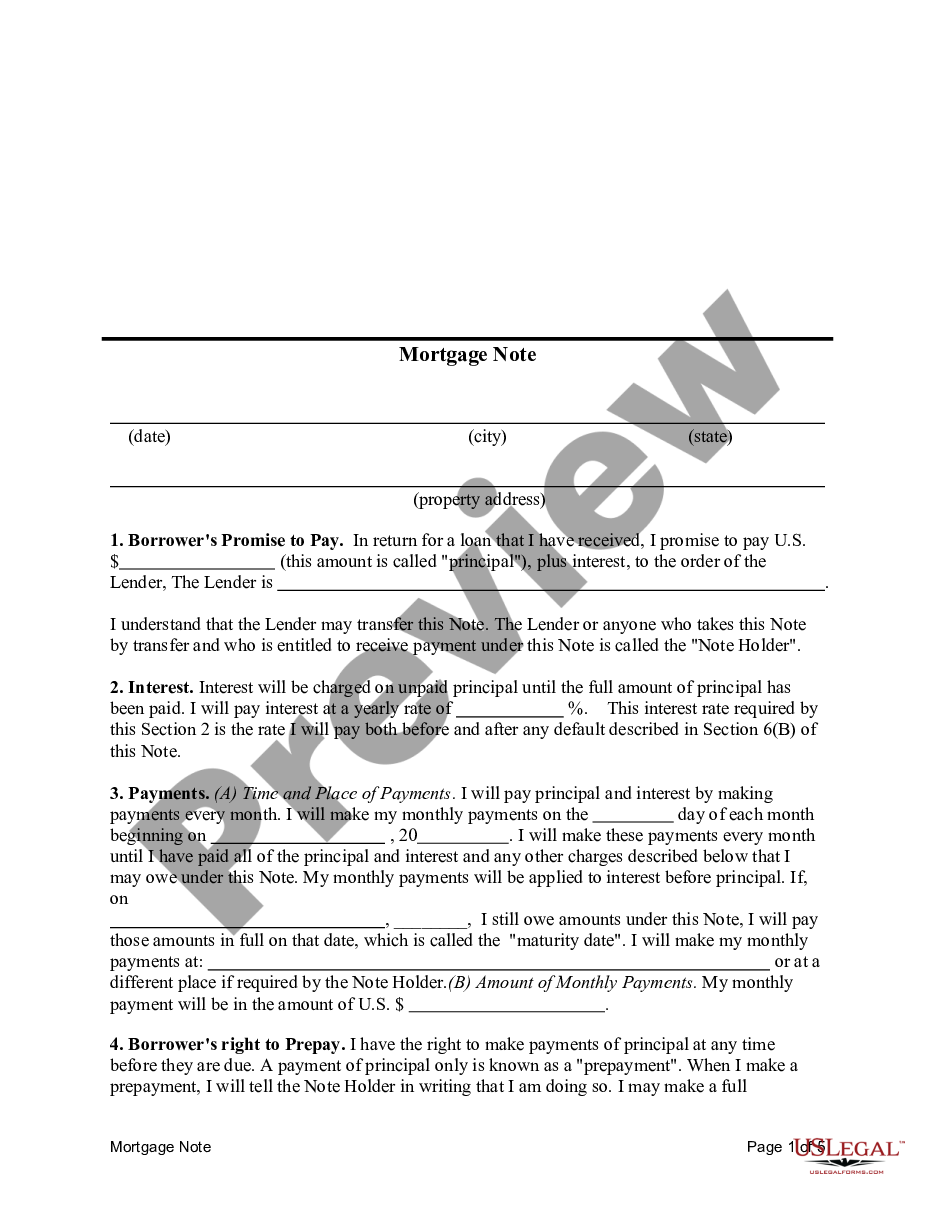 page 0 Mortgage Note preview