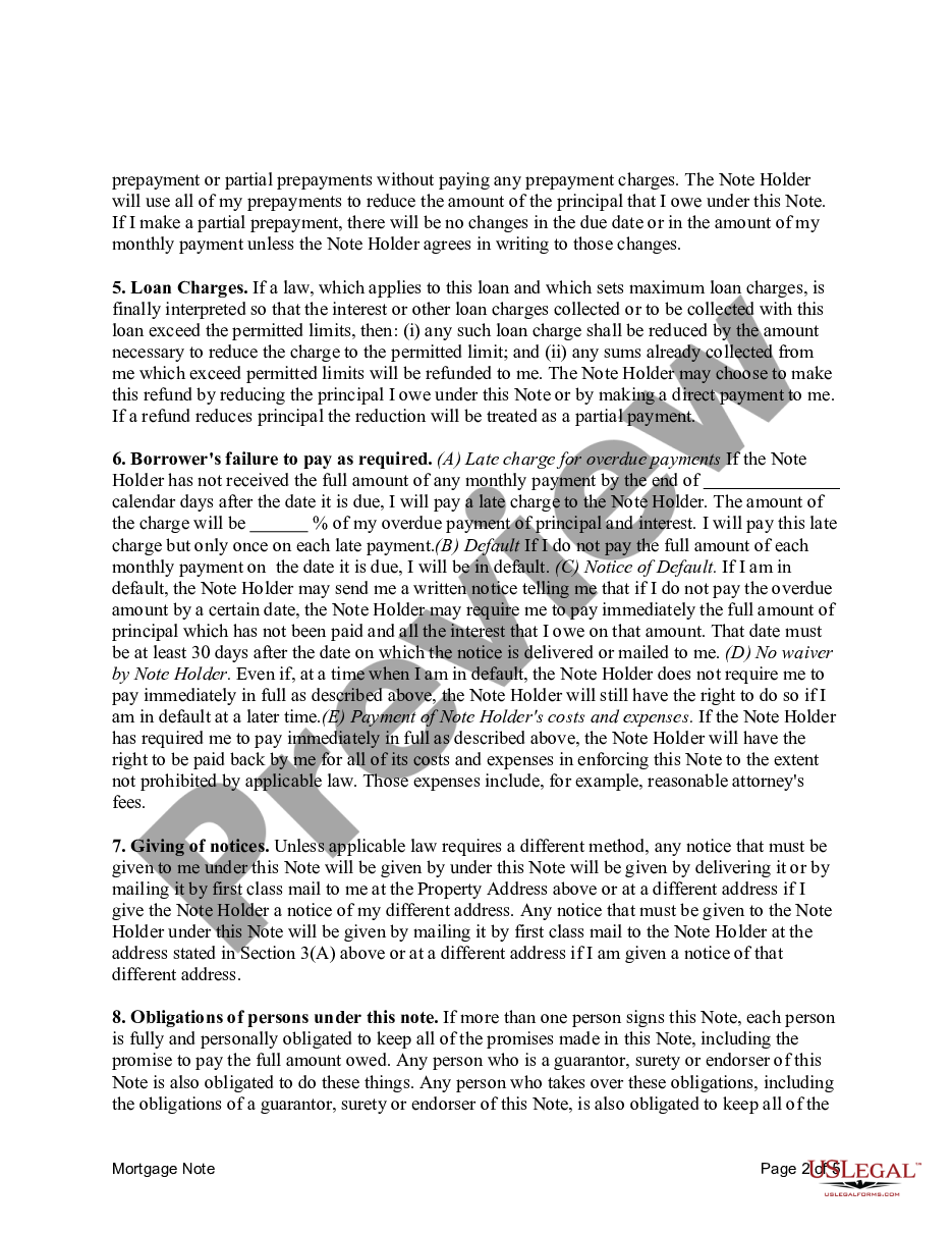 page 1 Mortgage Note preview