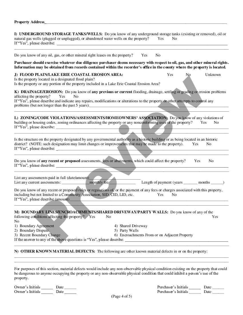 Ohio Residential Real Estate Sales Disclosure Statement Us Legal Forms 7727