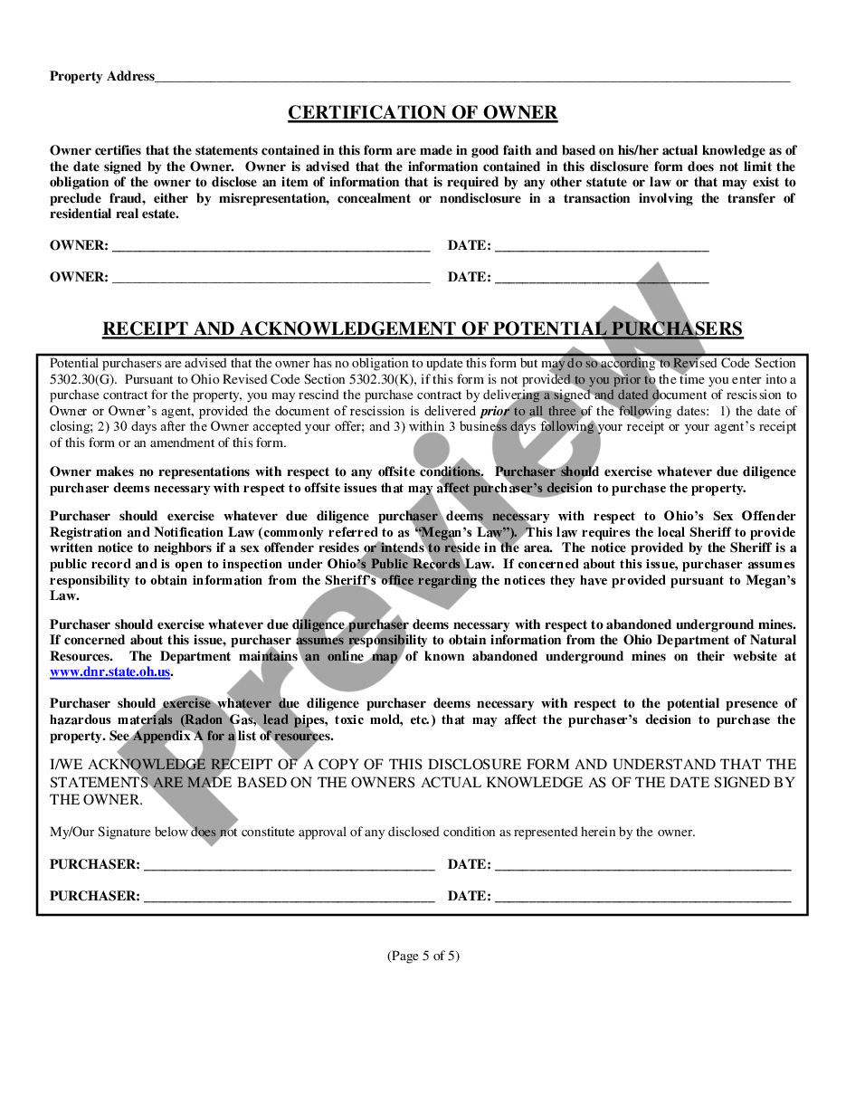 form Residential Real Estate Sales Disclosure Statement preview