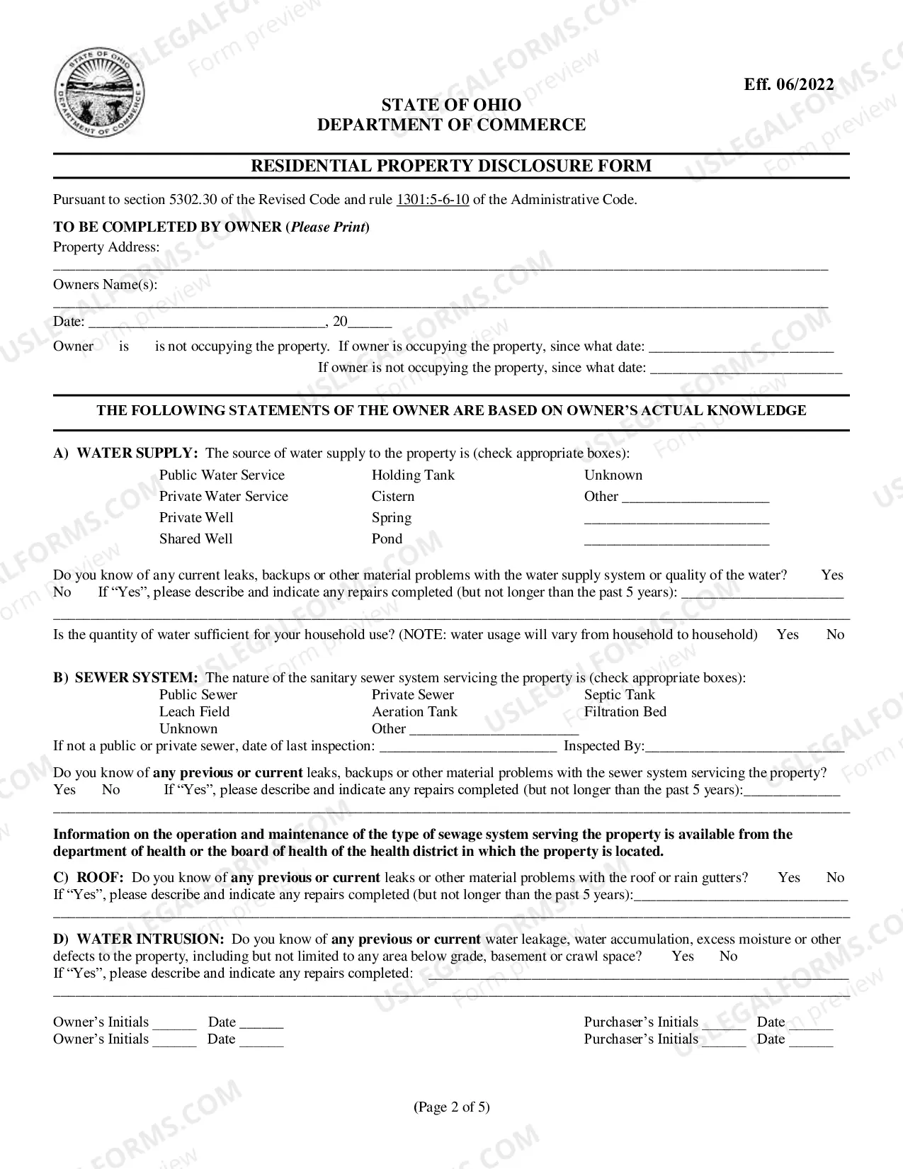 Preview Residential Real Estate Sales Disclosure Statement