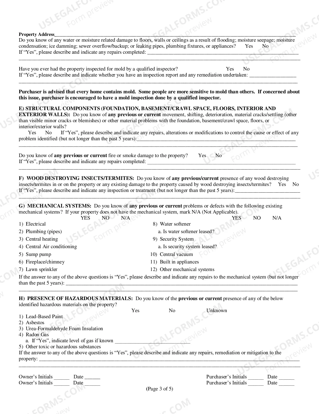Preview Residential Real Estate Sales Disclosure Statement