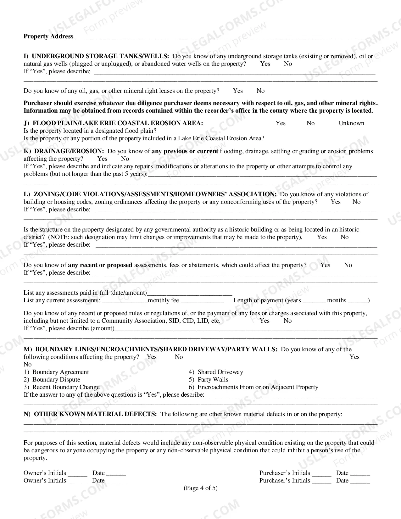 Preview Residential Real Estate Sales Disclosure Statement