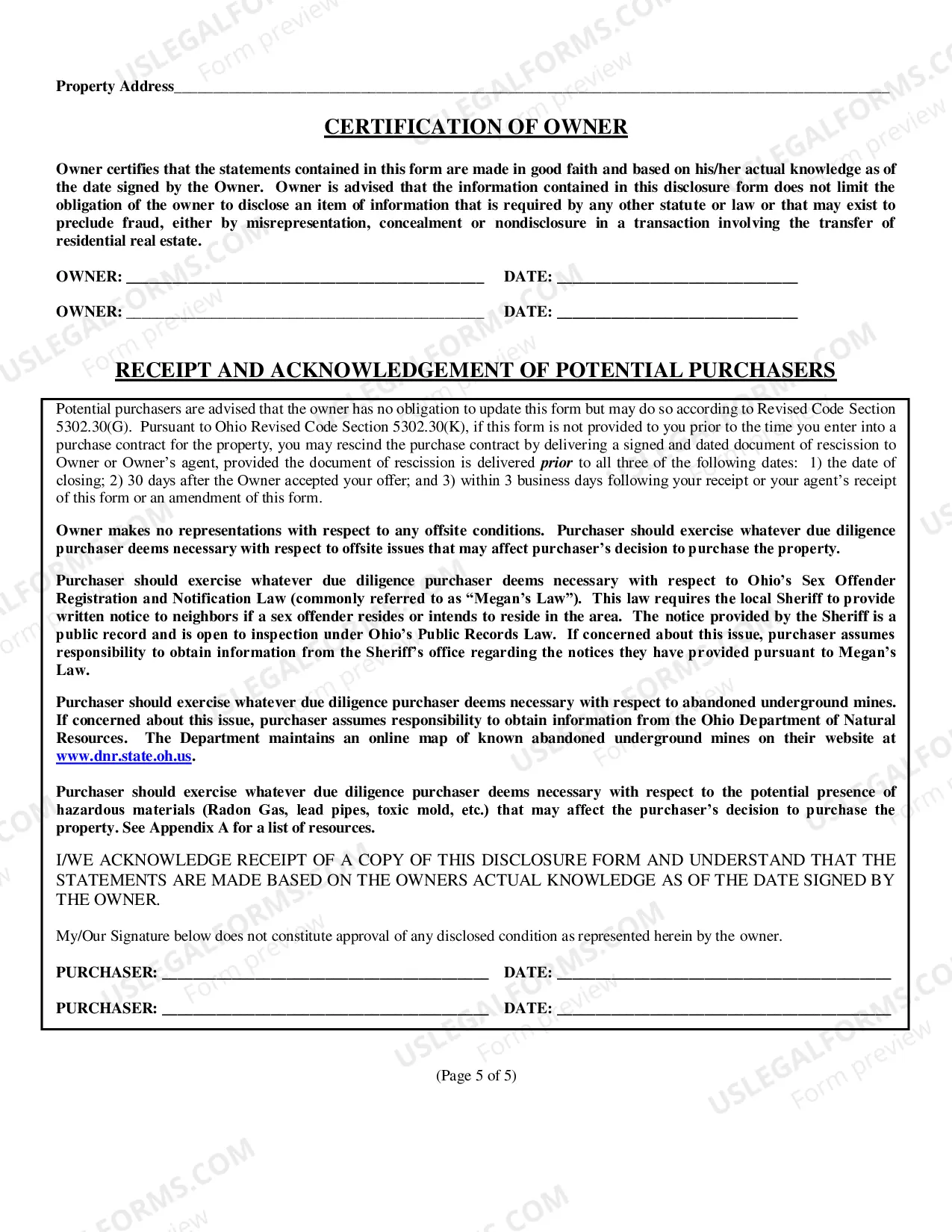 Preview Residential Real Estate Sales Disclosure Statement
