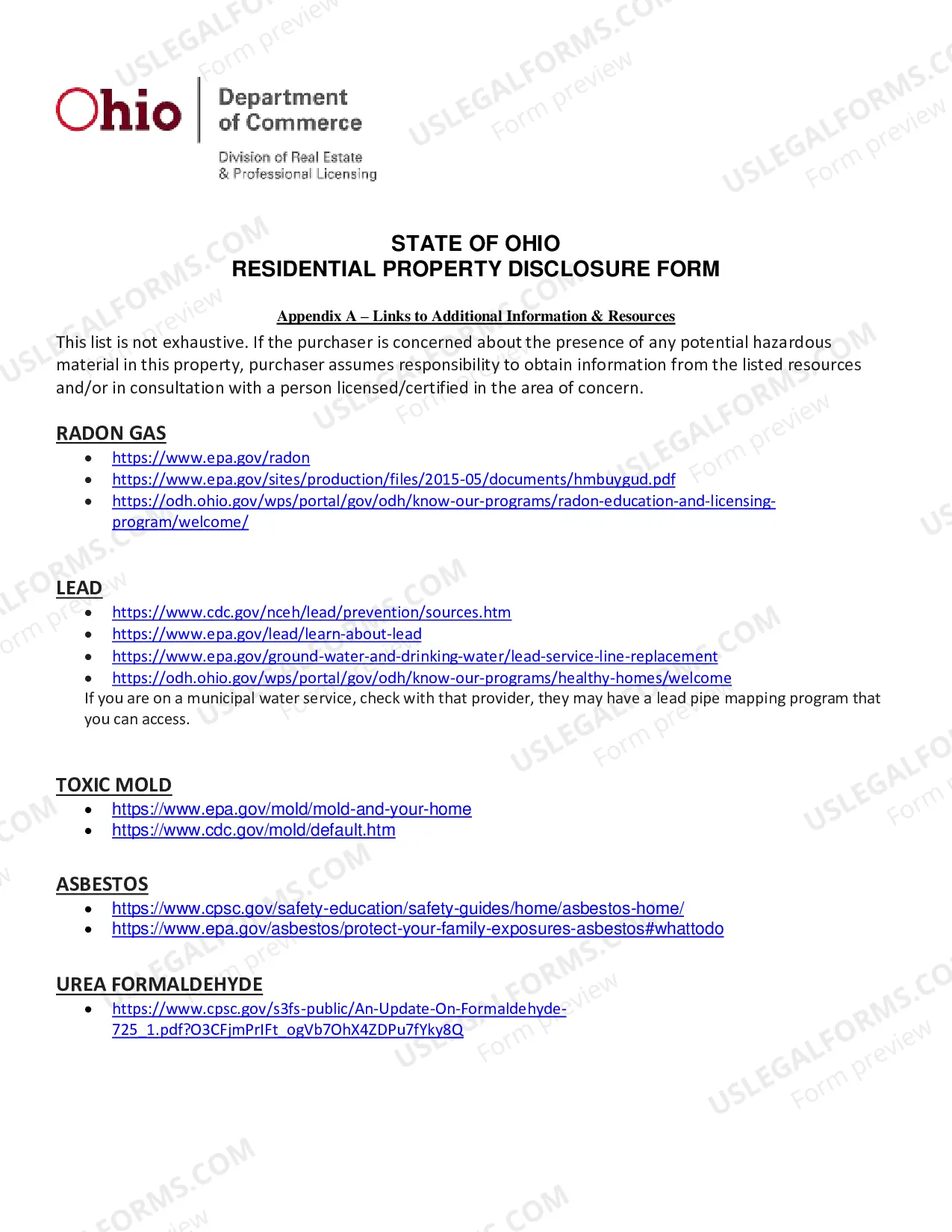 Preview Residential Real Estate Sales Disclosure Statement