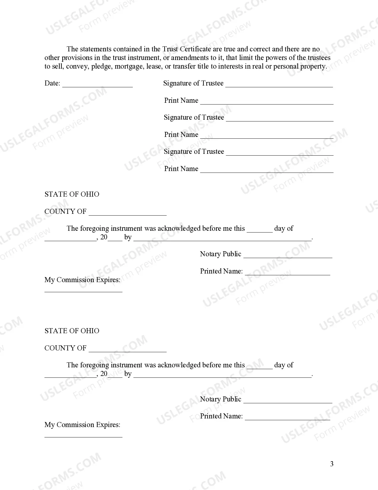 Preview Ohio Certificate of Trust by Individual