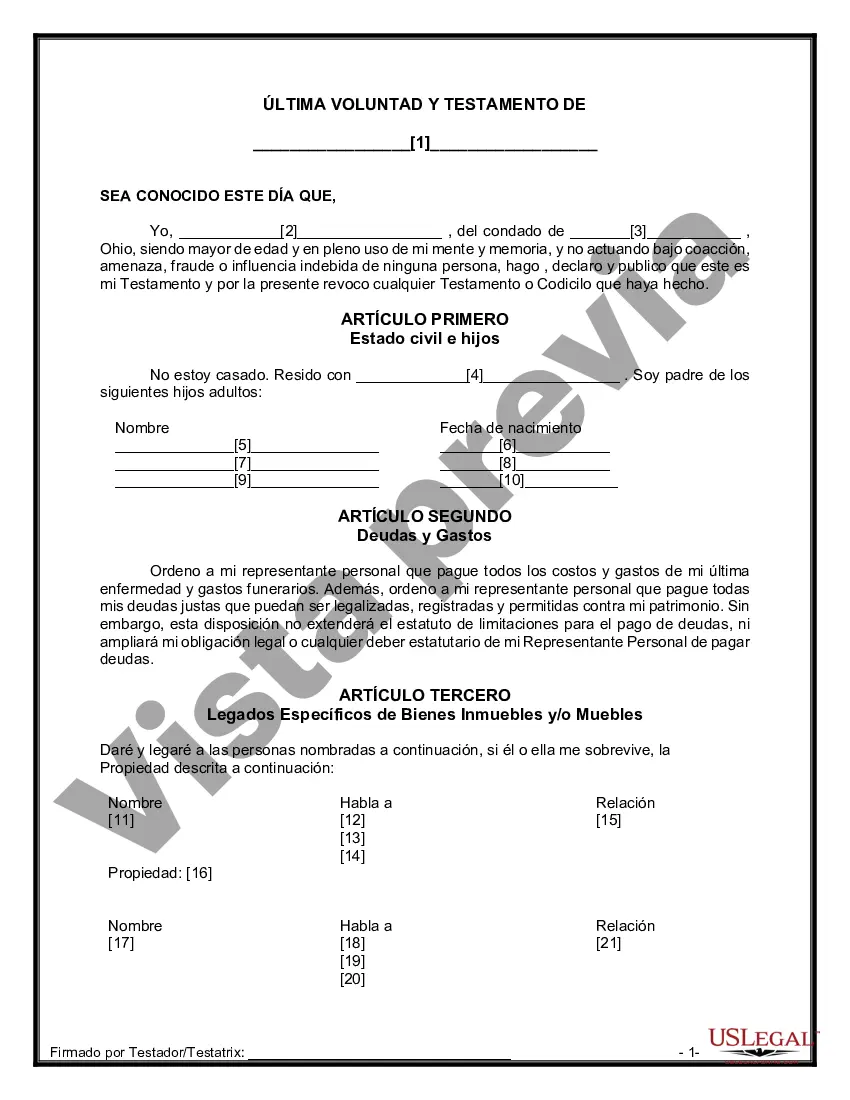 Preview Paquete de Testamentos Mutuos de Últimas Voluntades y Testamentos para Personas Solteras que conviven con Hijos Adultos