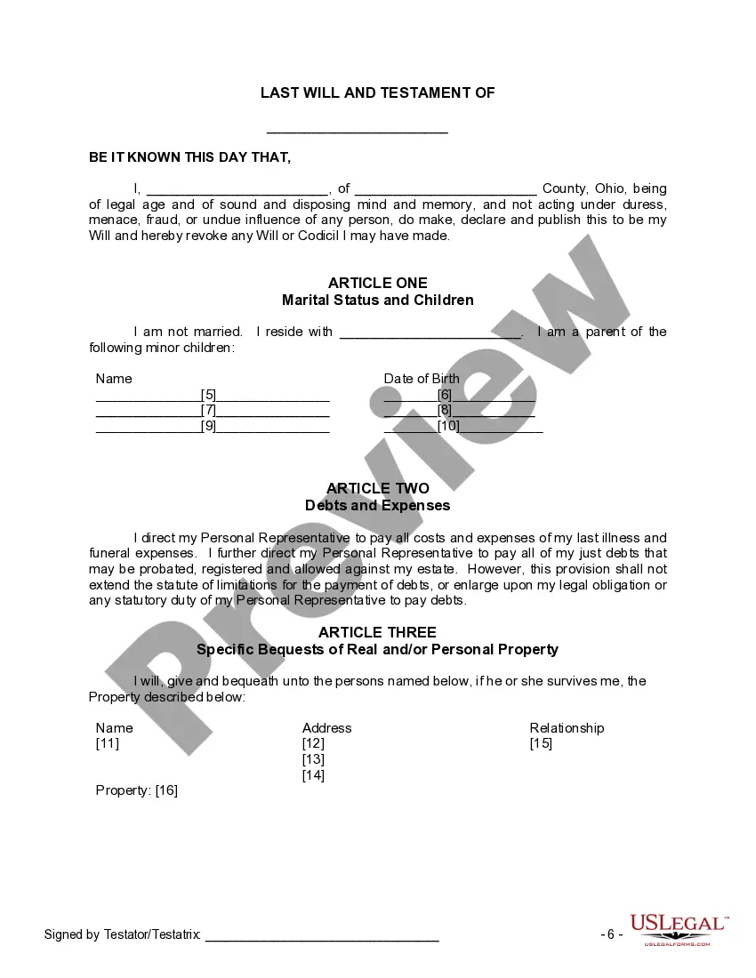 Preview Mutual Wills or Last Will and Testaments for Man and Woman living together, not Married with Minor Children