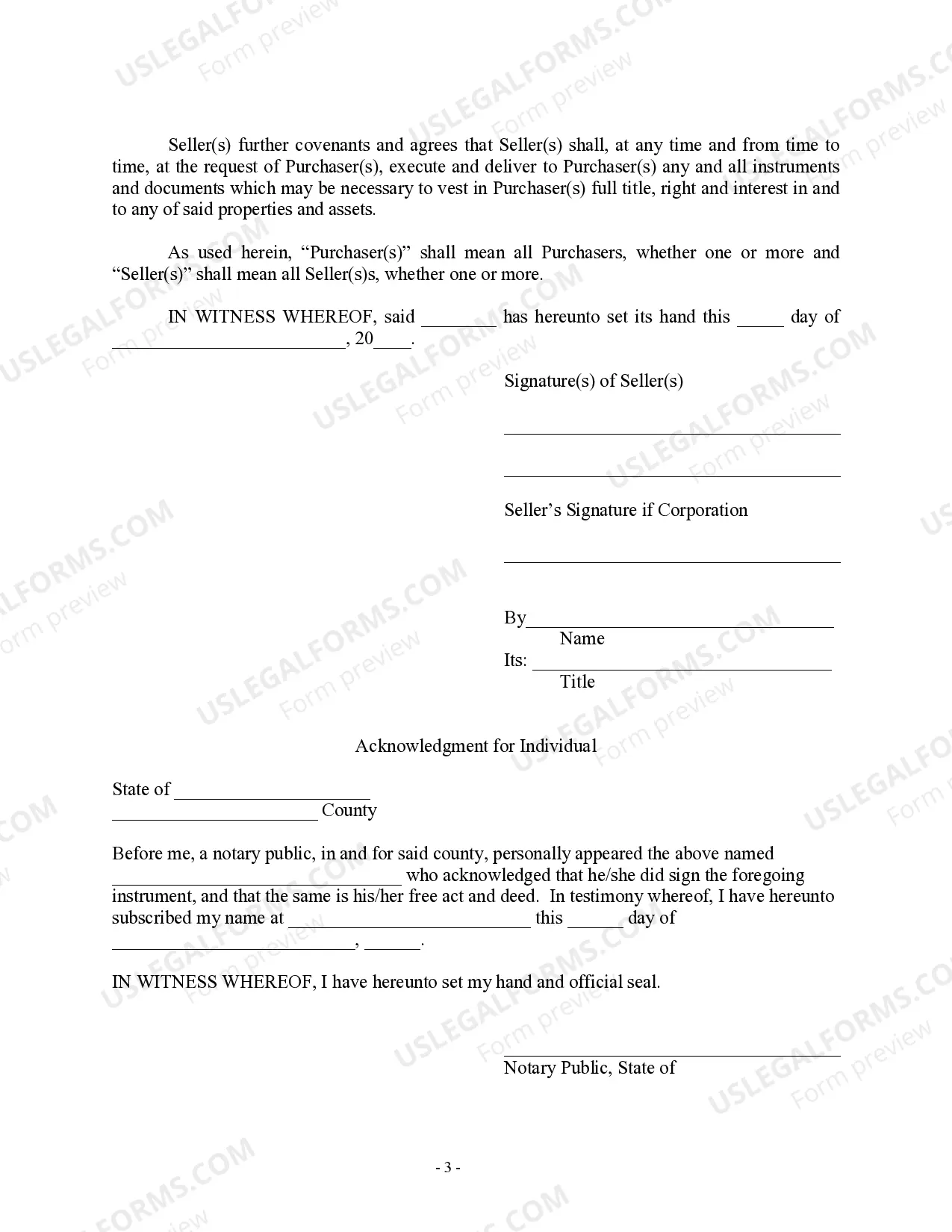 Preview Bill of Sale in Connection with Sale of Business by Individual or Corporate Seller