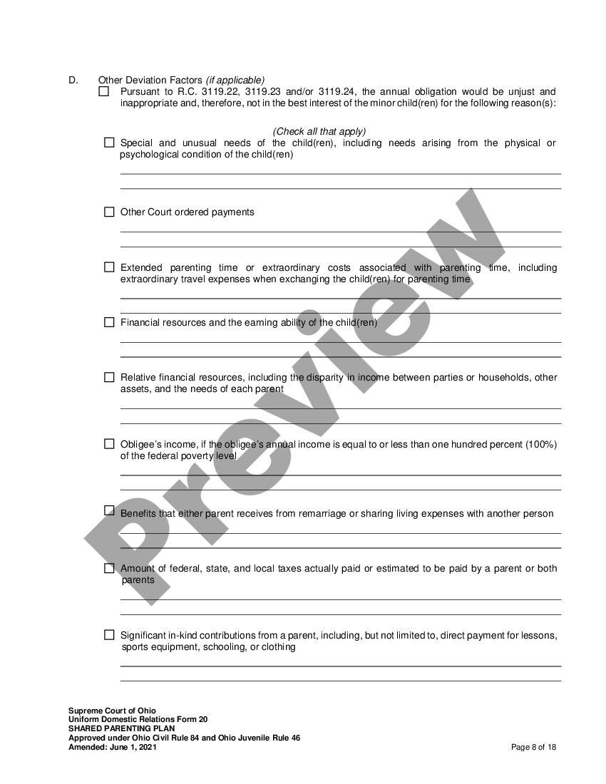 Ohio Shared Parenting Plan - Shared Parenting Plan Ohio Form | US Legal ...