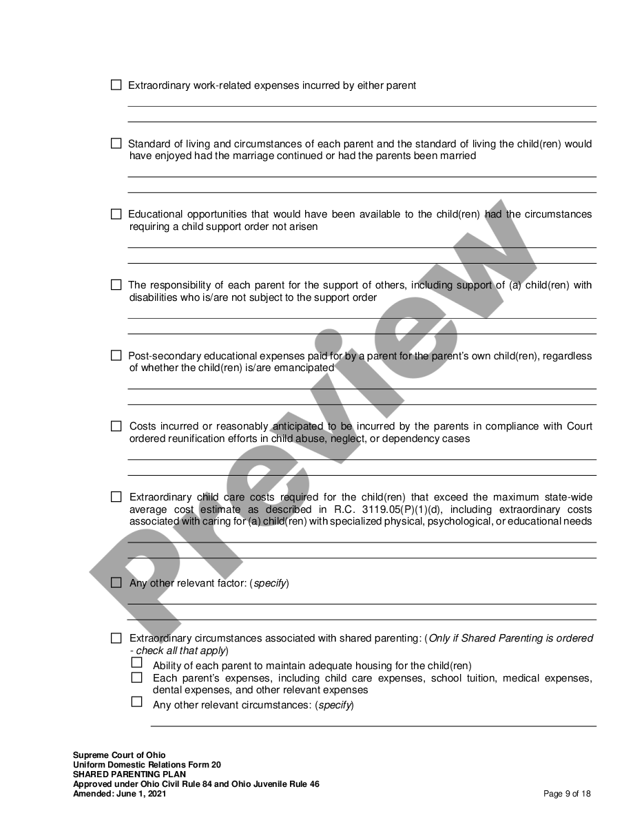Ohio Shared Parenting Plan Parenting Plan Template US Legal Forms