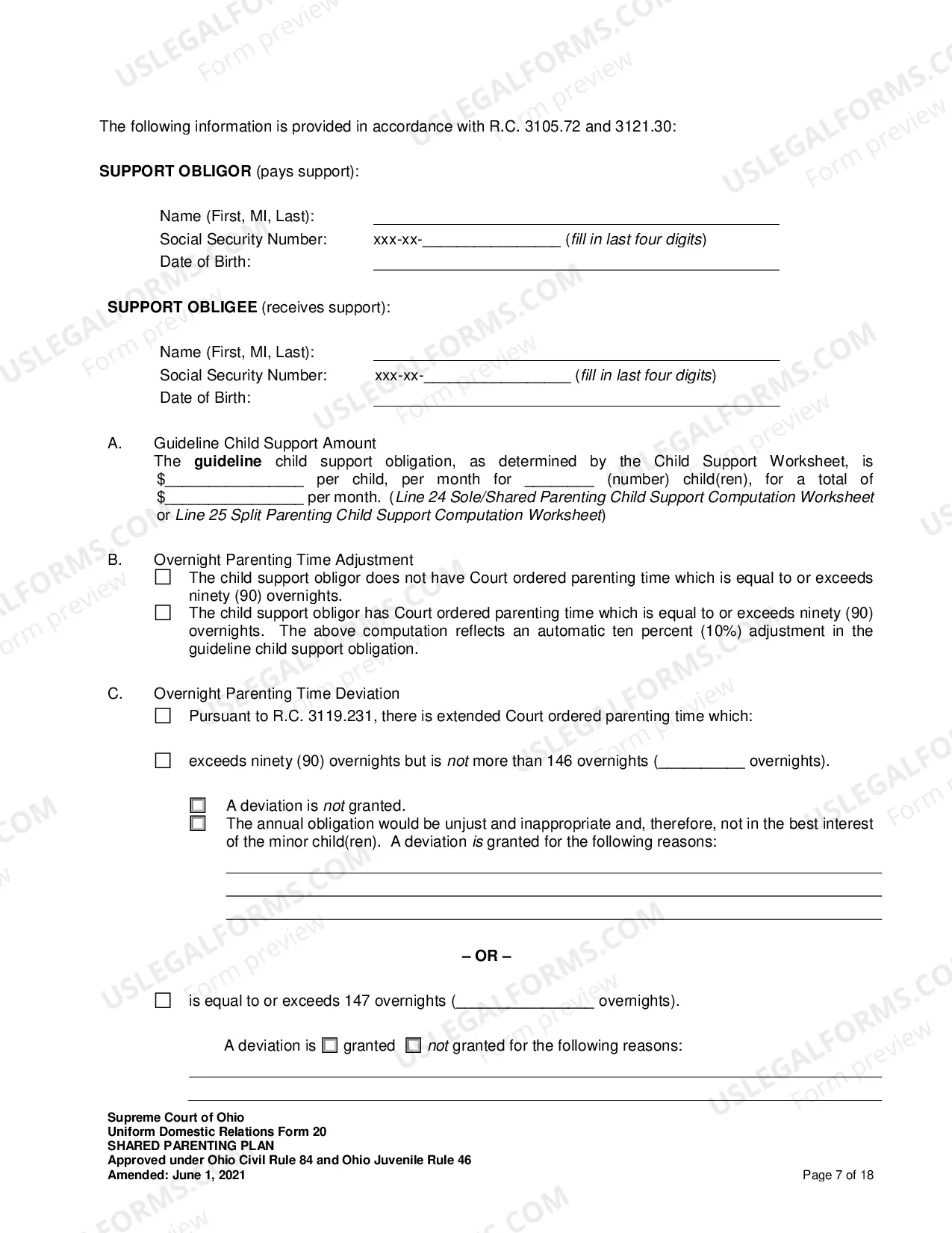 Preview Shared Parenting Plan