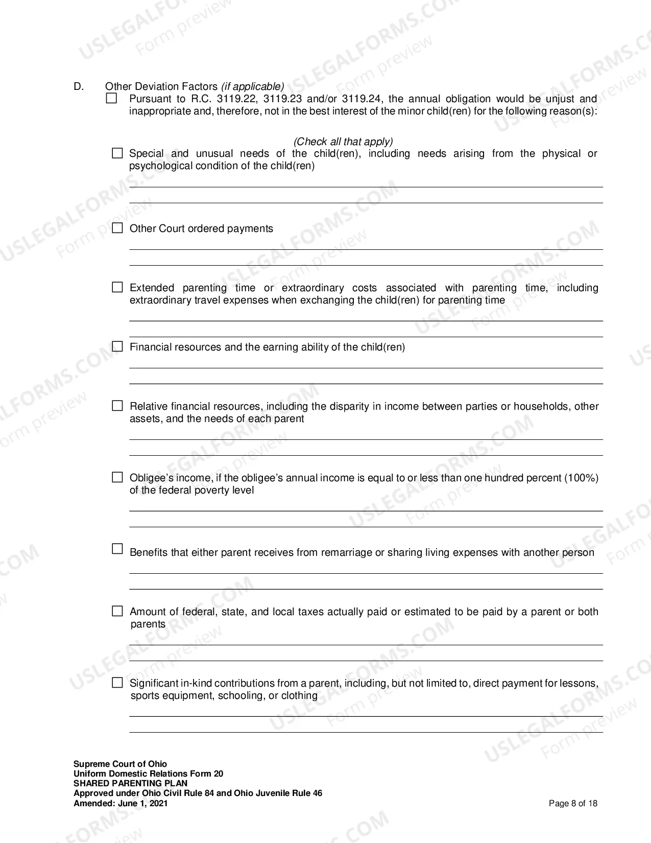 Preview Shared Parenting Plan