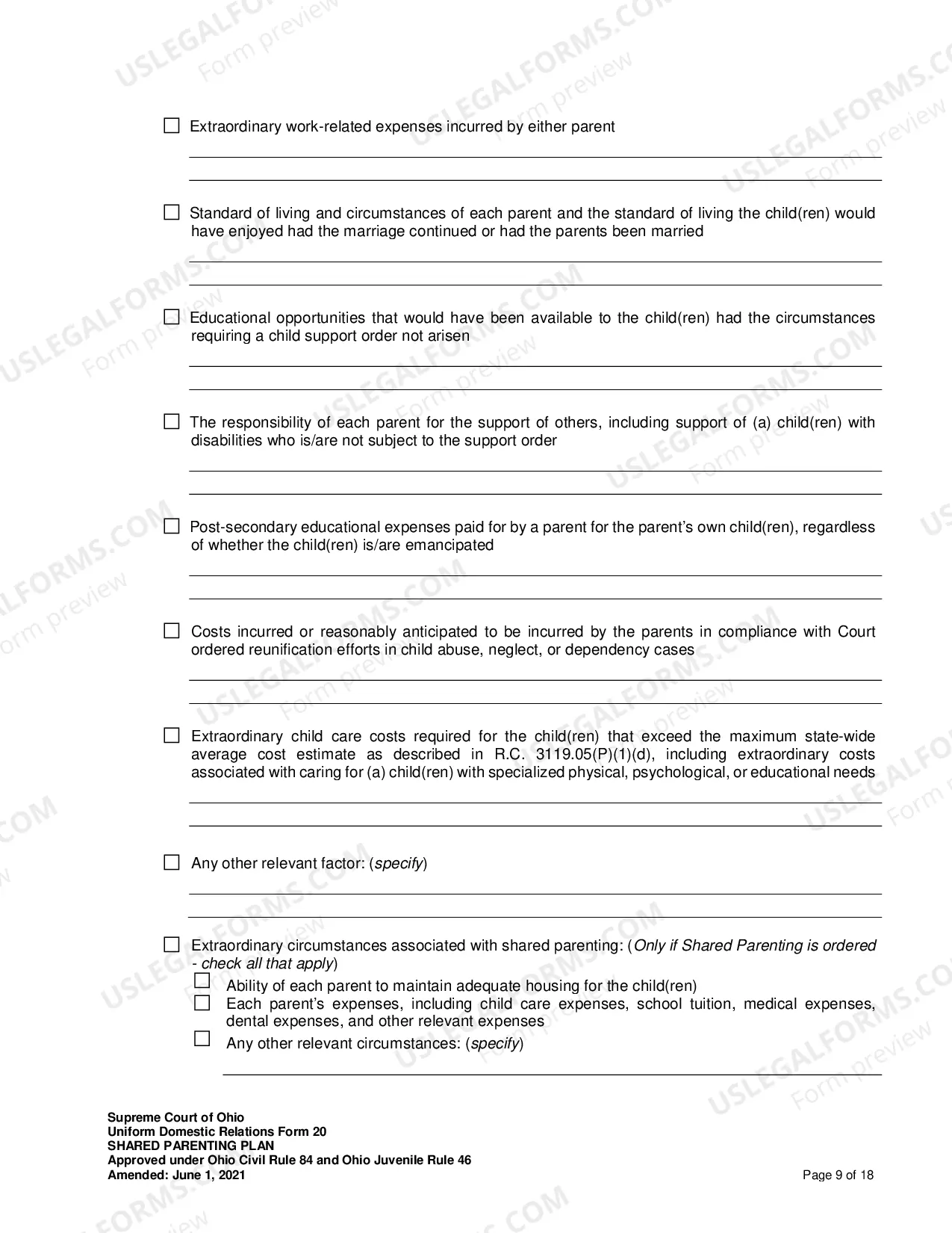 Preview Shared Parenting Plan